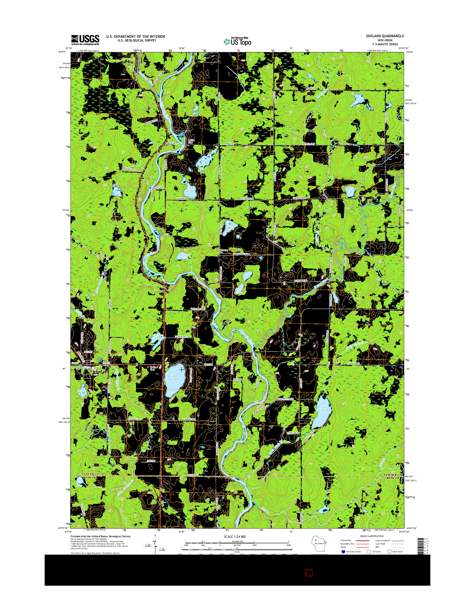 USGS US TOPO 7.5-MINUTE MAP FOR EXELAND, WI 2015