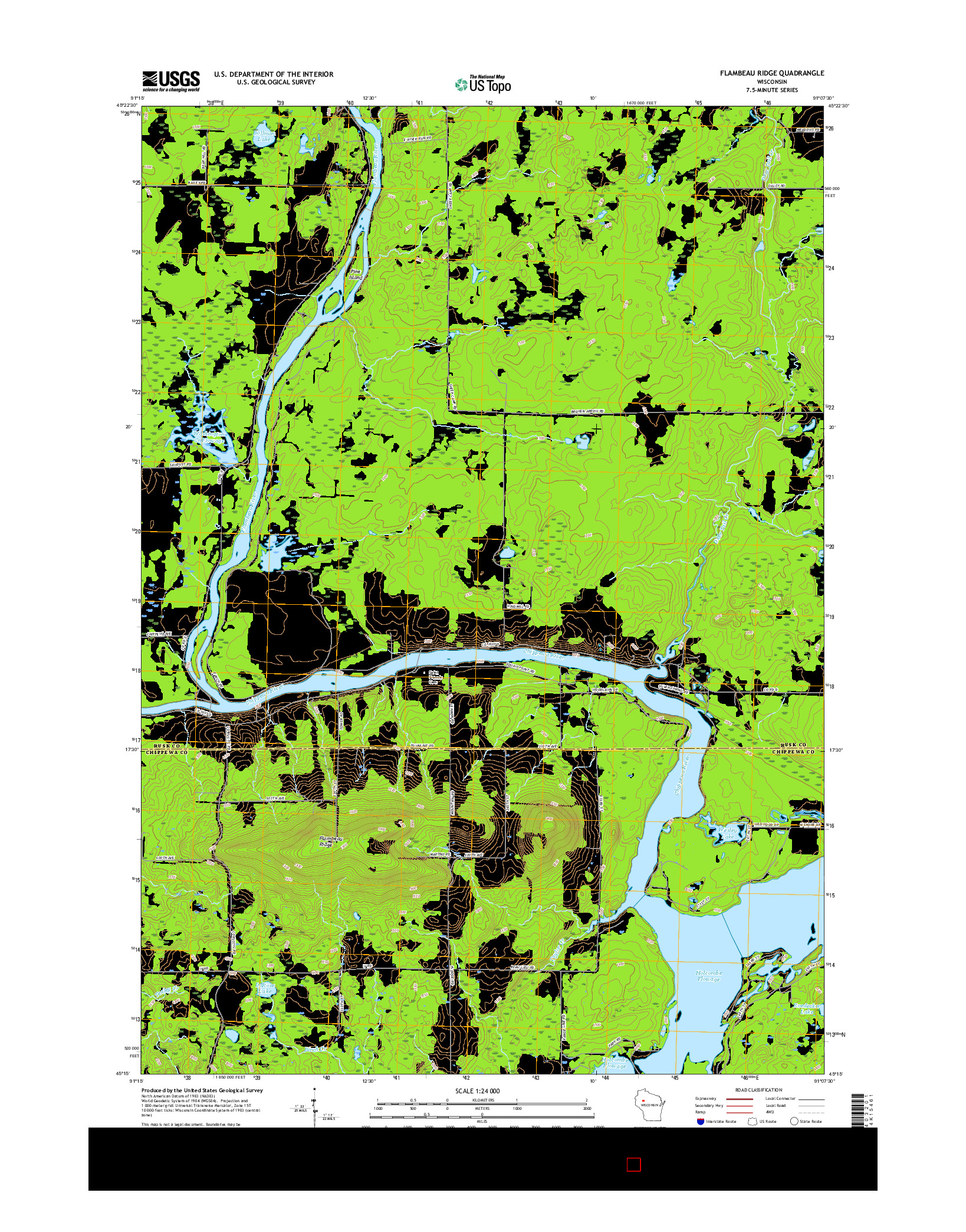 USGS US TOPO 7.5-MINUTE MAP FOR FLAMBEAU RIDGE, WI 2015