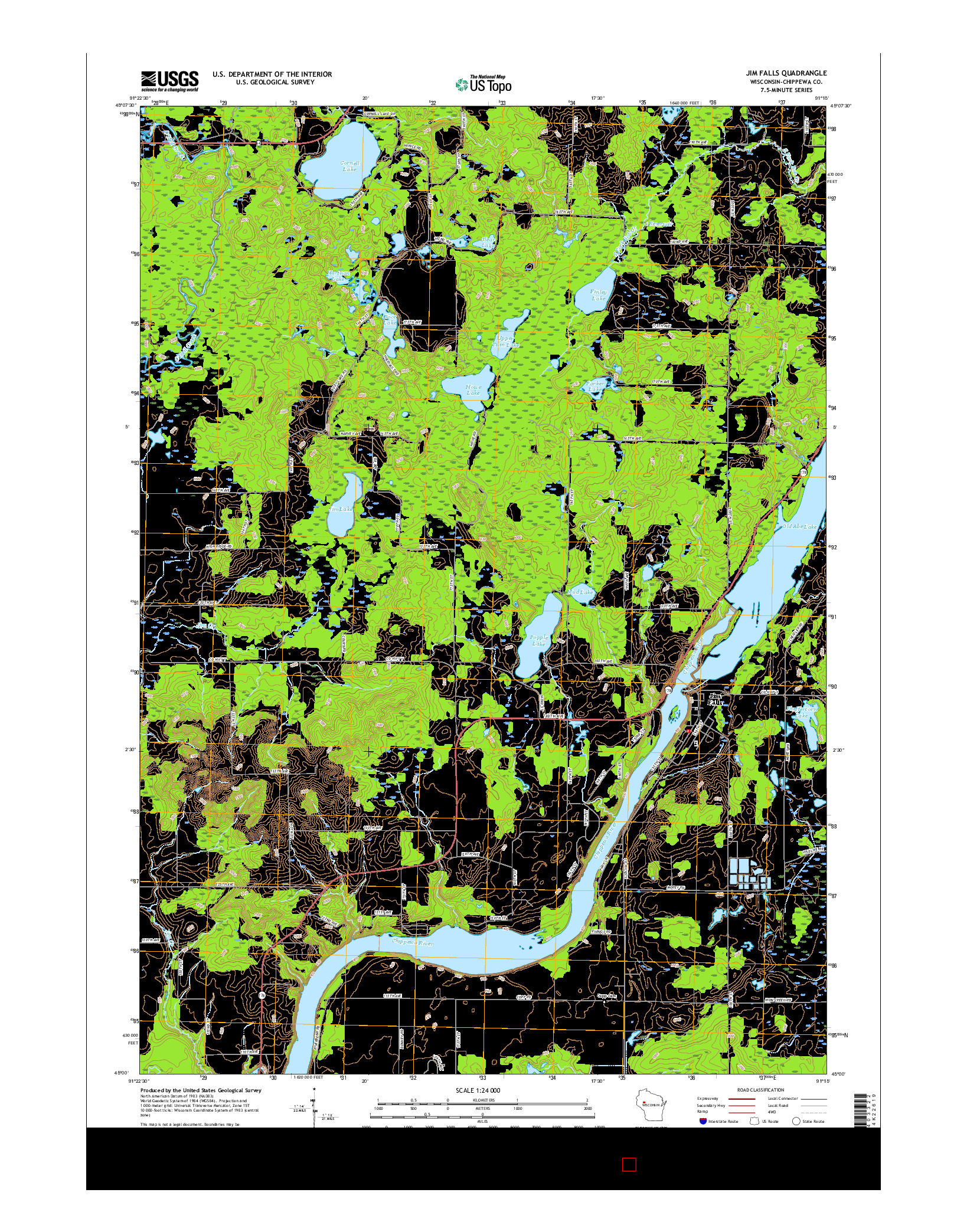USGS US TOPO 7.5-MINUTE MAP FOR JIM FALLS, WI 2015