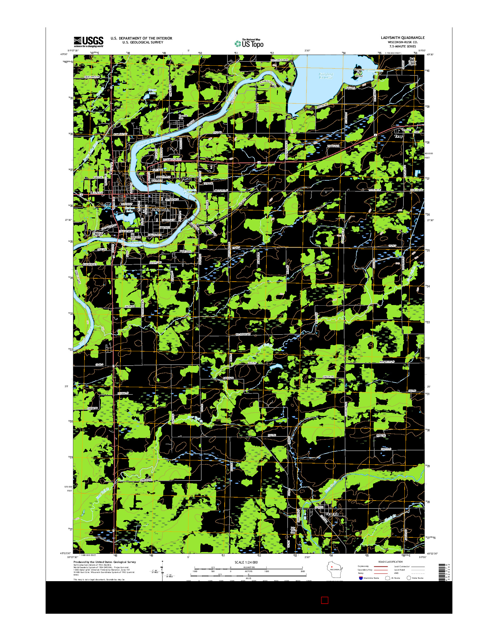 USGS US TOPO 7.5-MINUTE MAP FOR LADYSMITH, WI 2015