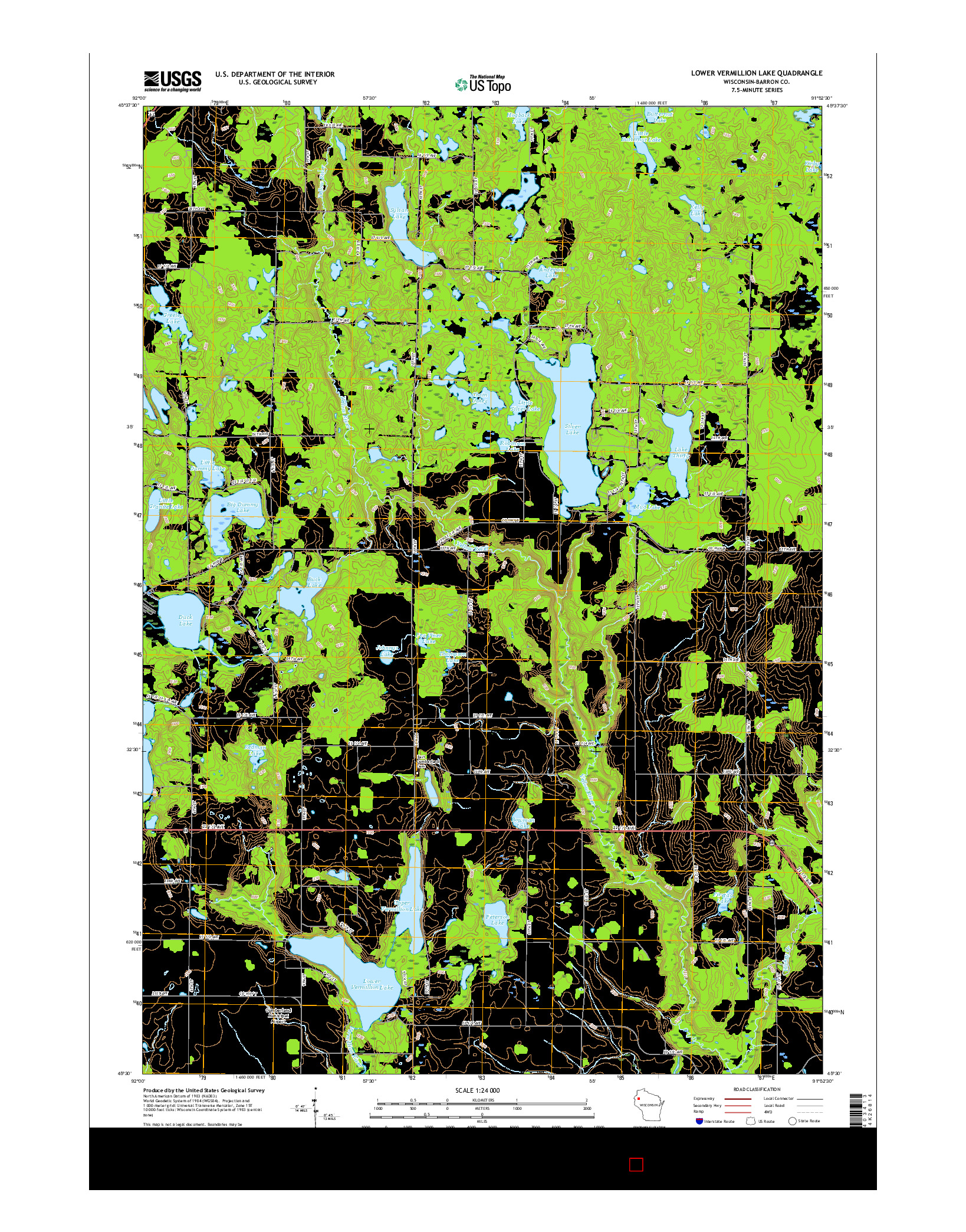 USGS US TOPO 7.5-MINUTE MAP FOR LOWER VERMILLION LAKE, WI 2015