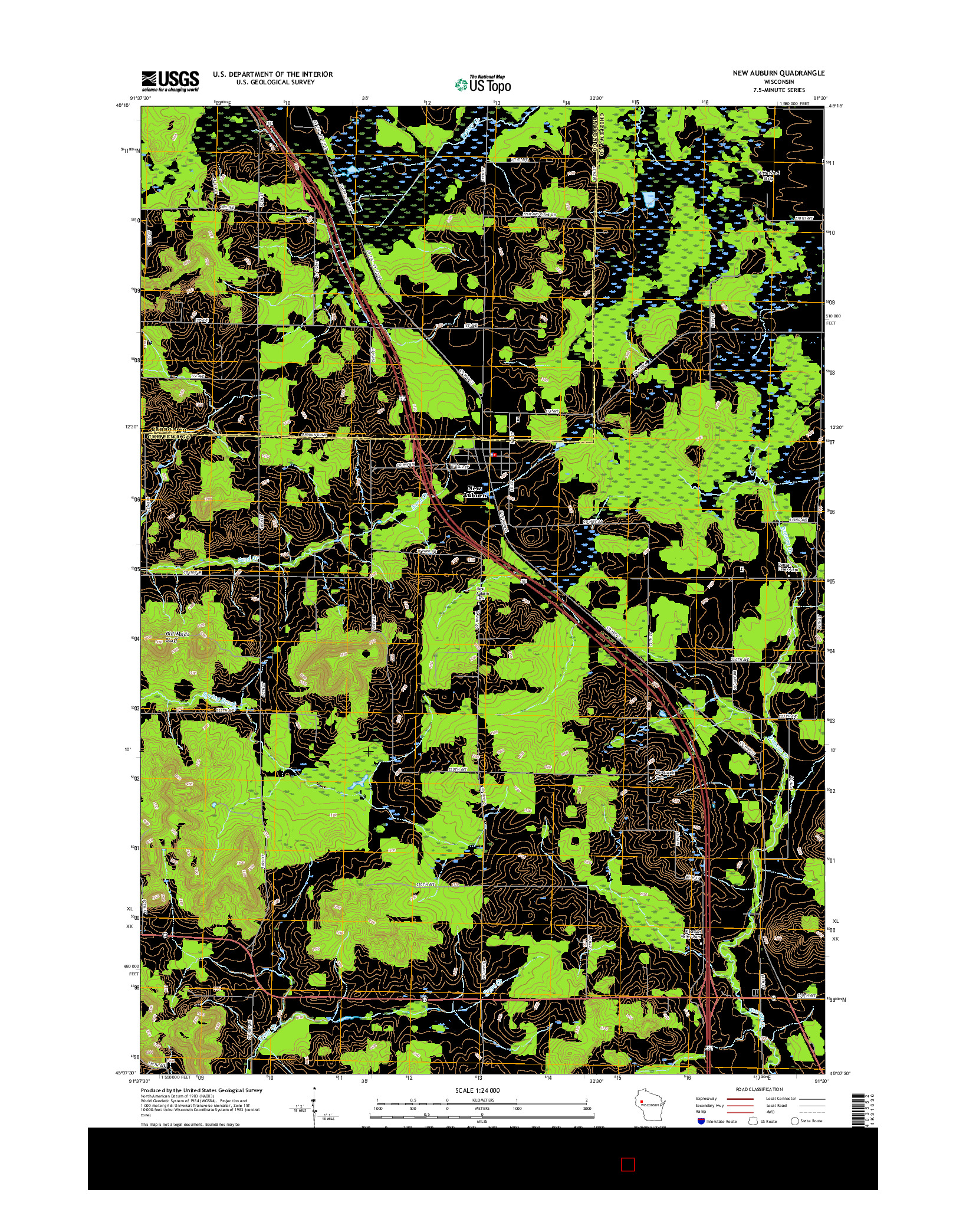 USGS US TOPO 7.5-MINUTE MAP FOR NEW AUBURN, WI 2015