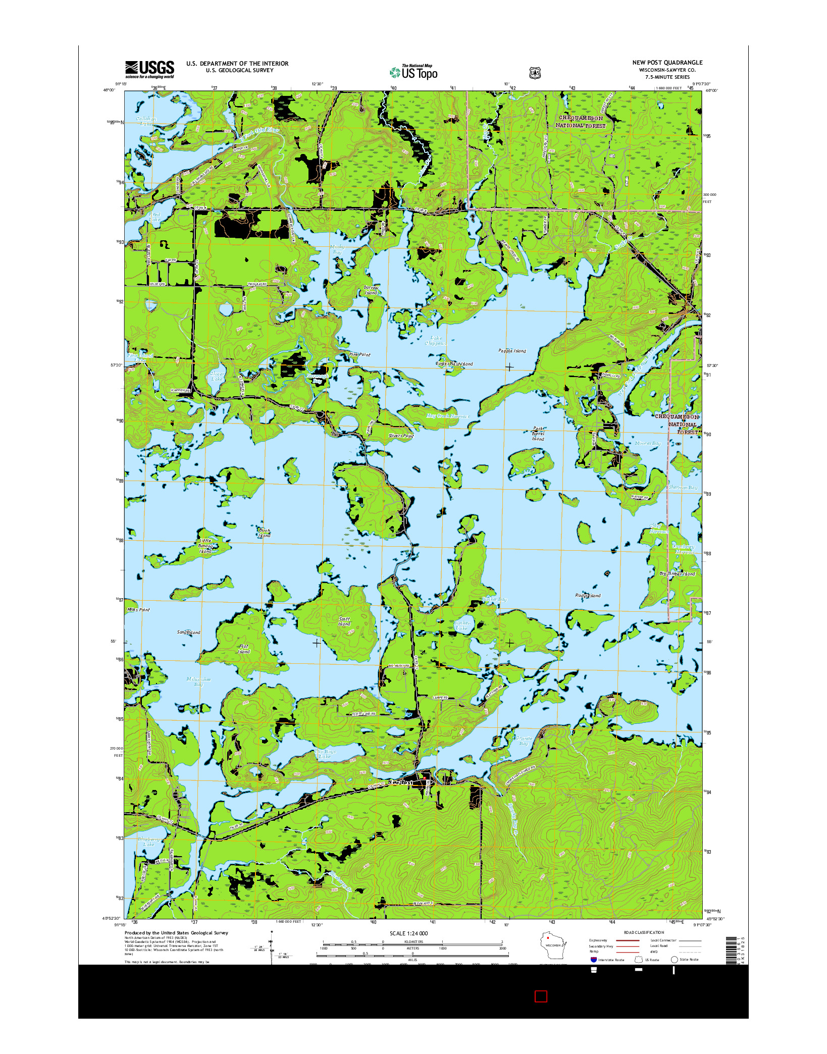 USGS US TOPO 7.5-MINUTE MAP FOR NEW POST, WI 2015