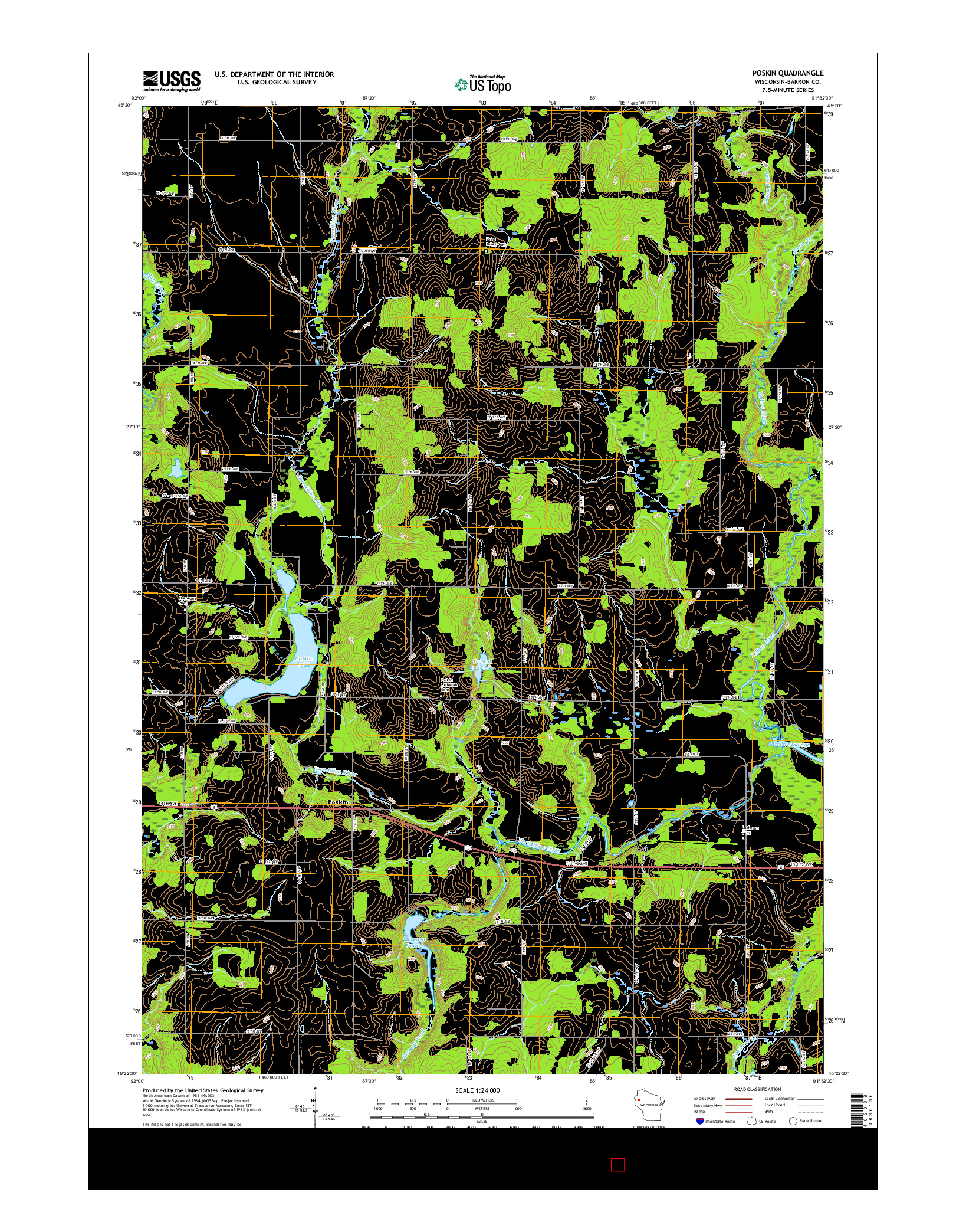USGS US TOPO 7.5-MINUTE MAP FOR POSKIN, WI 2015