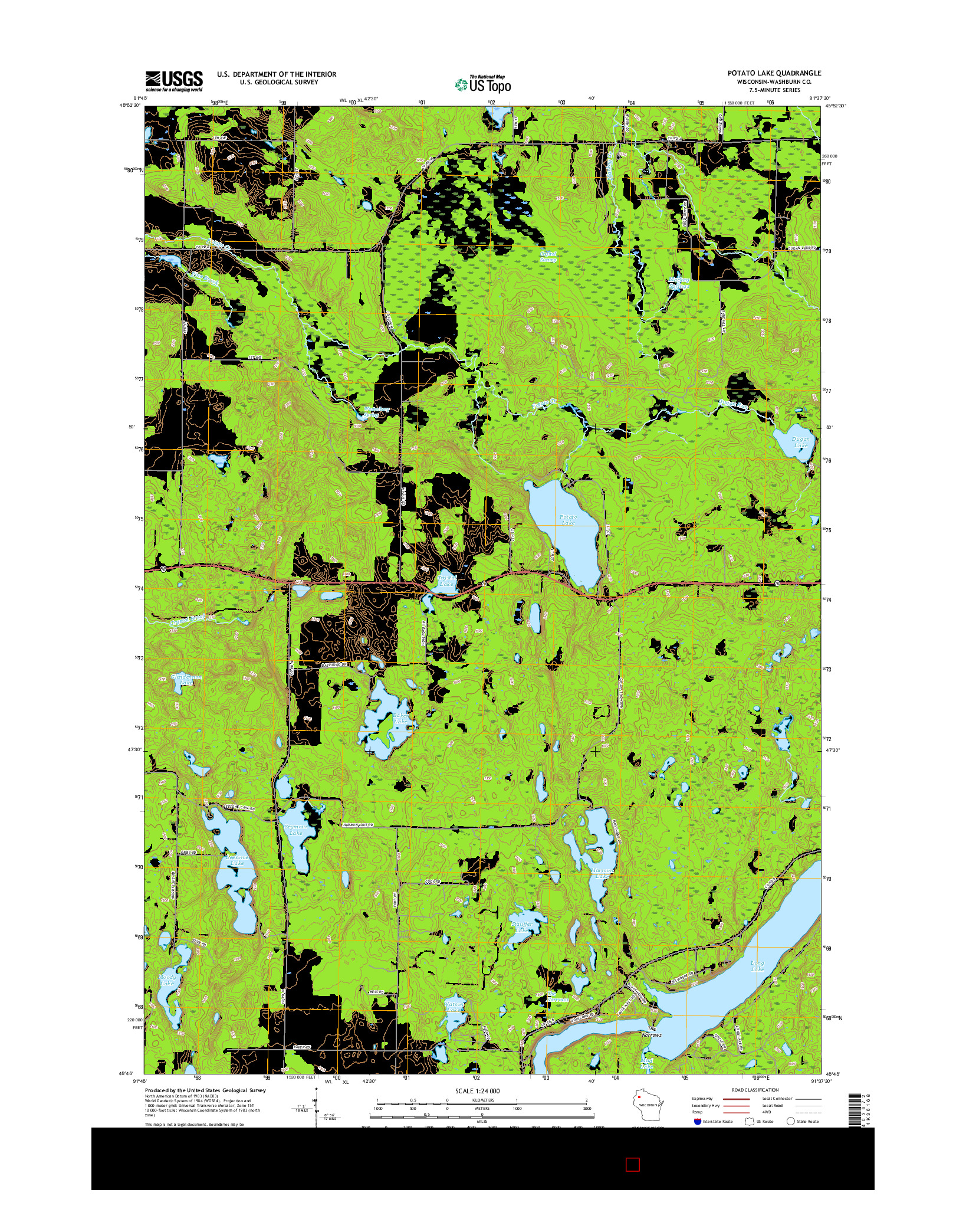USGS US TOPO 7.5-MINUTE MAP FOR POTATO LAKE, WI 2015