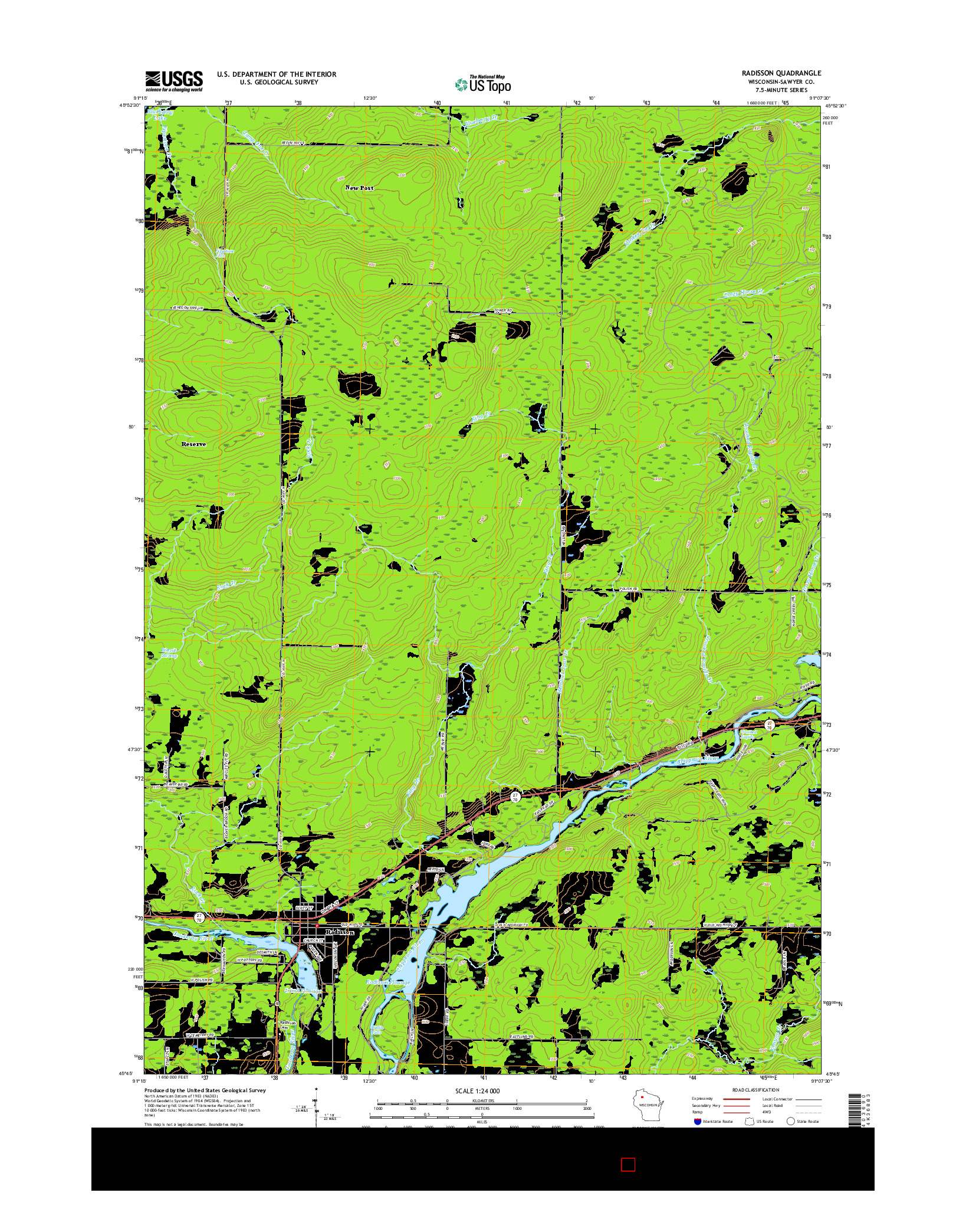 USGS US TOPO 7.5-MINUTE MAP FOR RADISSON, WI 2015