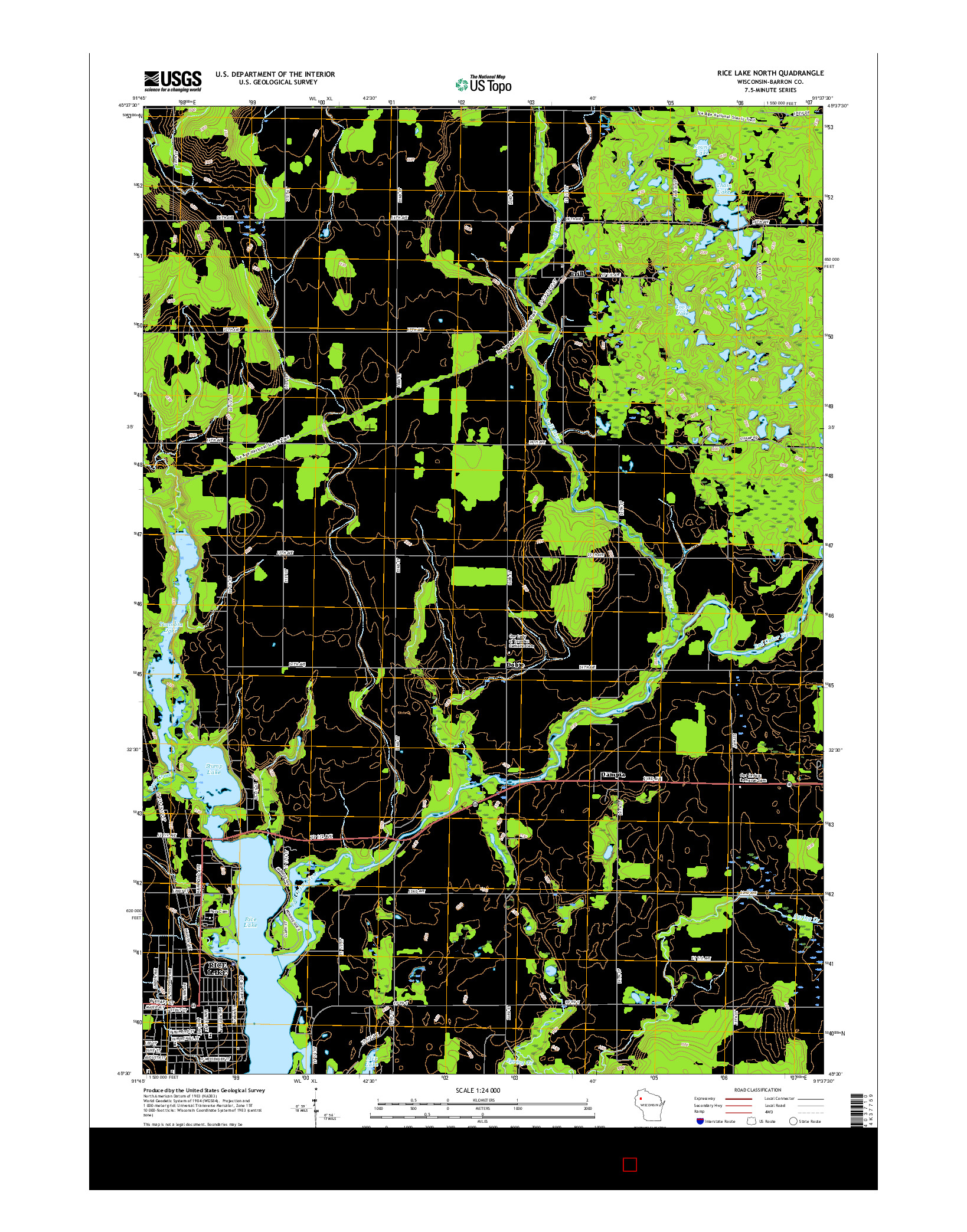 USGS US TOPO 7.5-MINUTE MAP FOR RICE LAKE NORTH, WI 2015