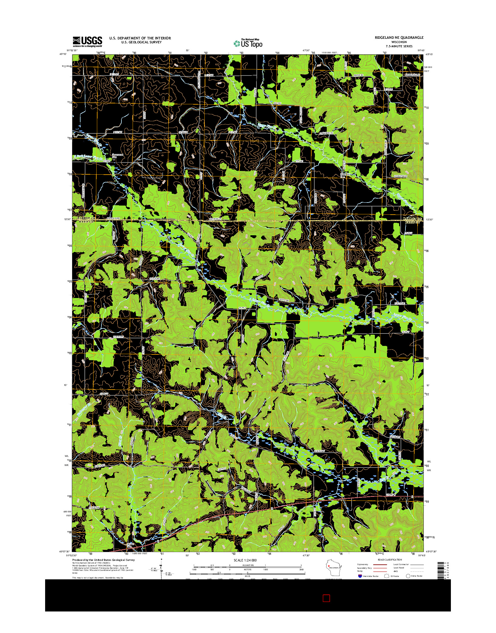 USGS US TOPO 7.5-MINUTE MAP FOR RIDGELAND NE, WI 2015