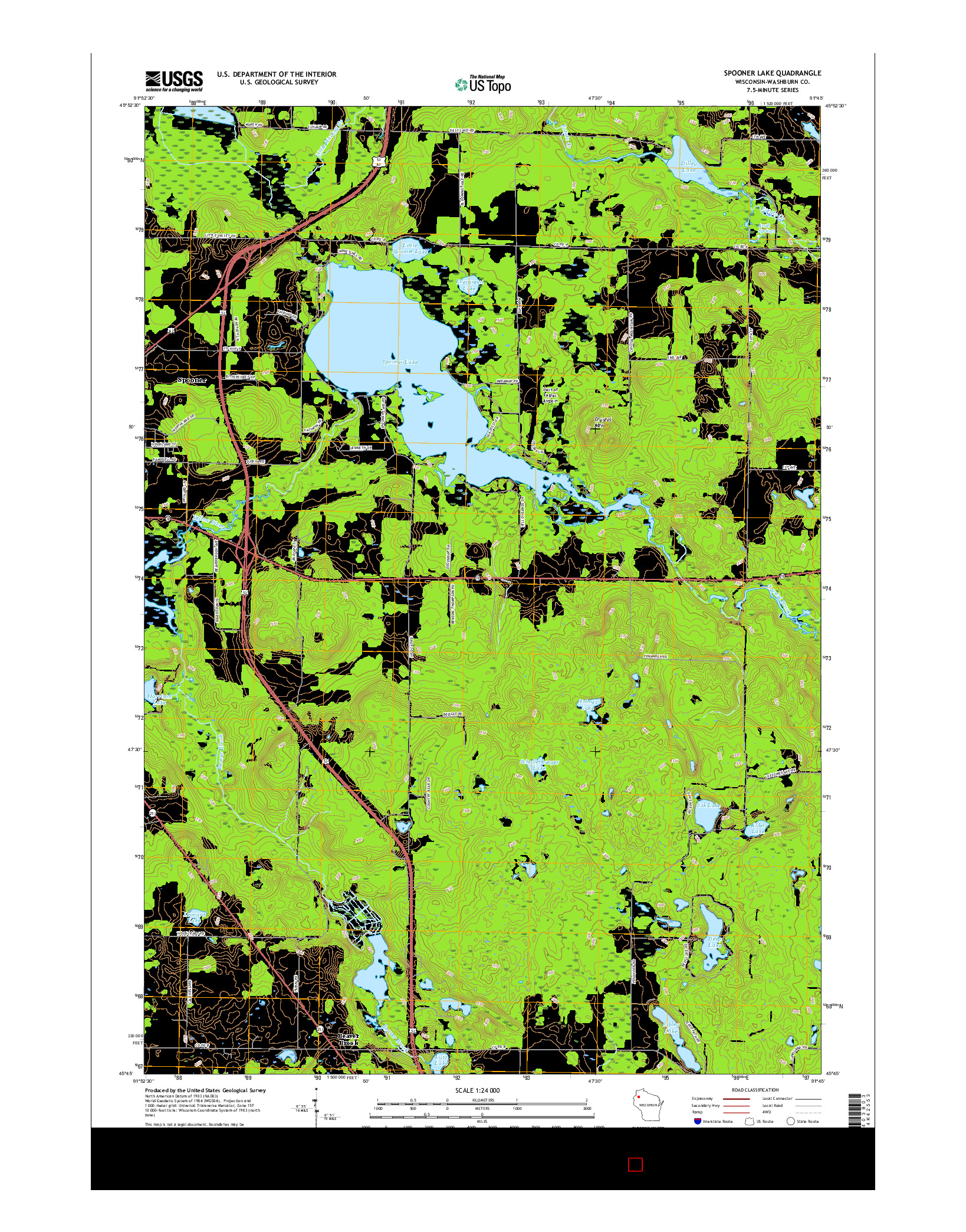 USGS US TOPO 7.5-MINUTE MAP FOR SPOONER LAKE, WI 2015