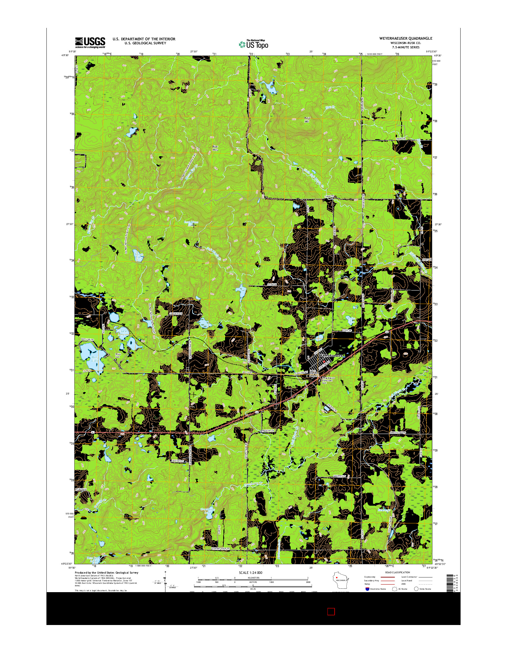 USGS US TOPO 7.5-MINUTE MAP FOR WEYERHAEUSER, WI 2015