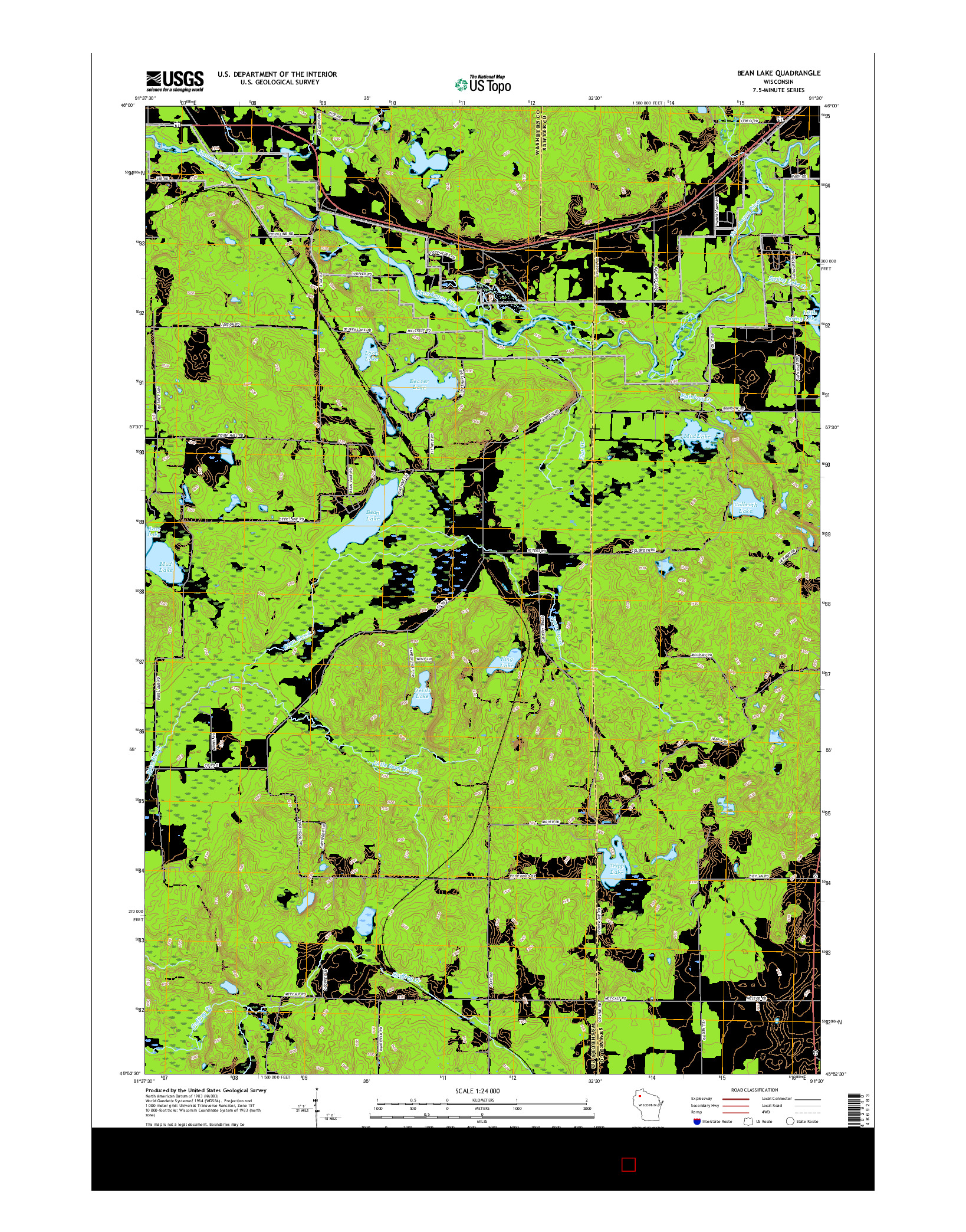 USGS US TOPO 7.5-MINUTE MAP FOR BEAN LAKE, WI 2015