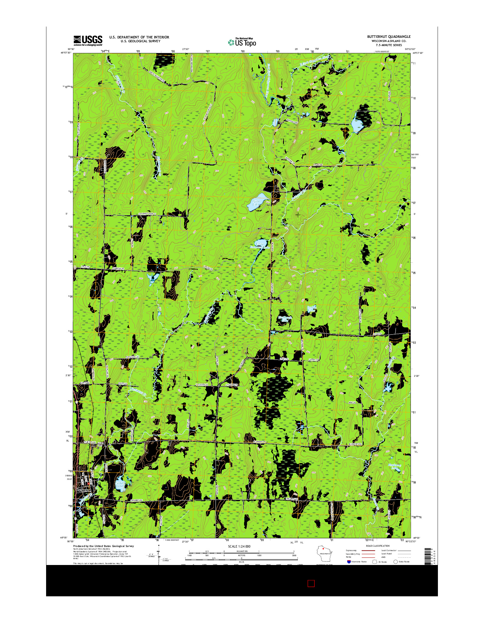 USGS US TOPO 7.5-MINUTE MAP FOR BUTTERNUT, WI 2015
