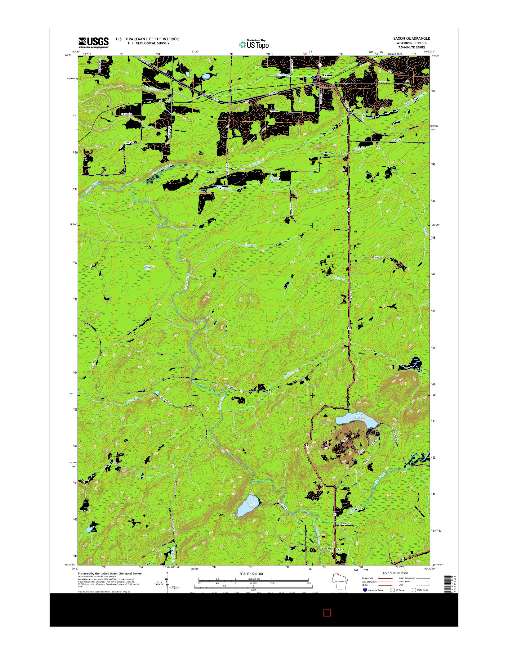 USGS US TOPO 7.5-MINUTE MAP FOR SAXON, WI 2015