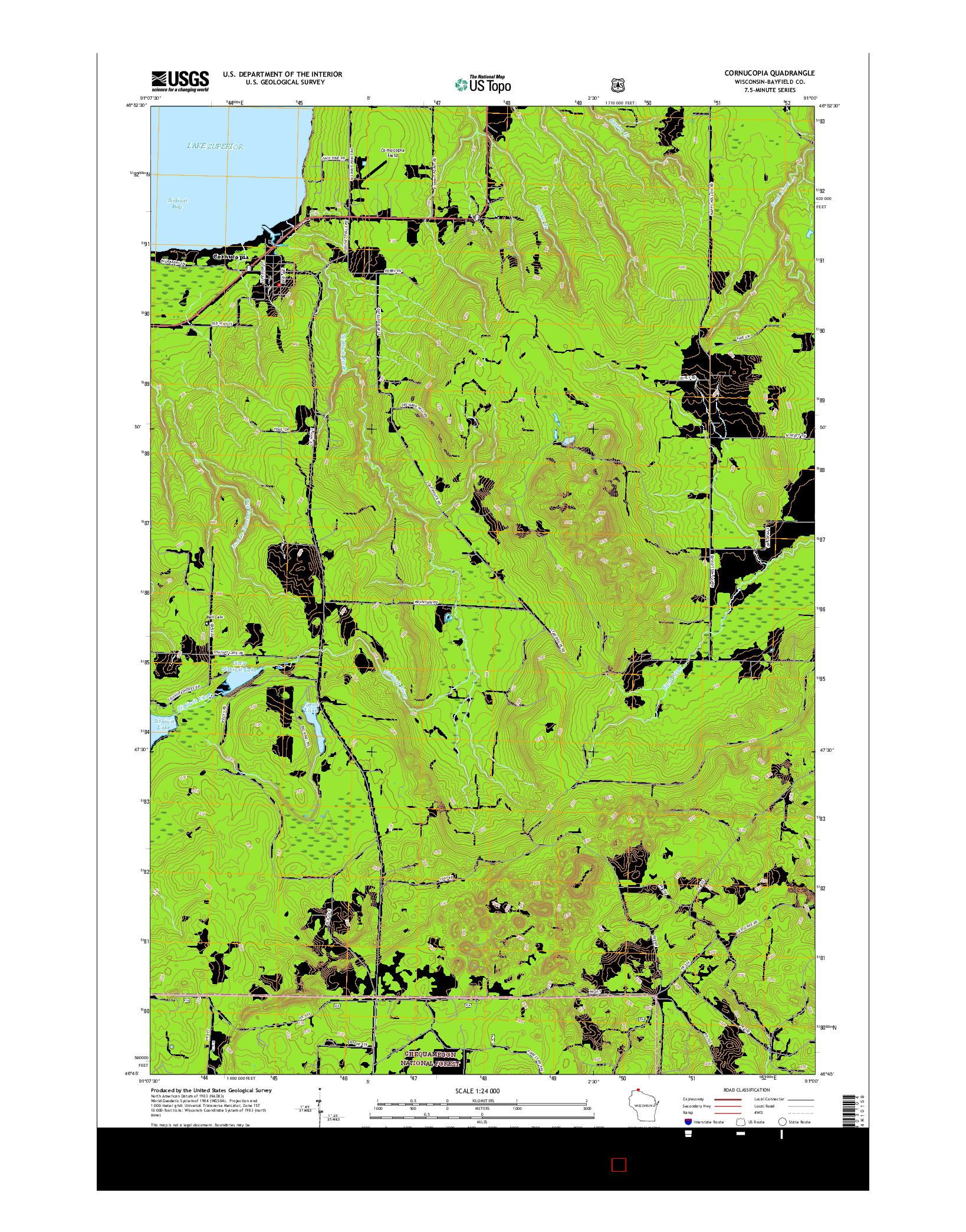 USGS US TOPO 7.5-MINUTE MAP FOR CORNUCOPIA, WI 2015
