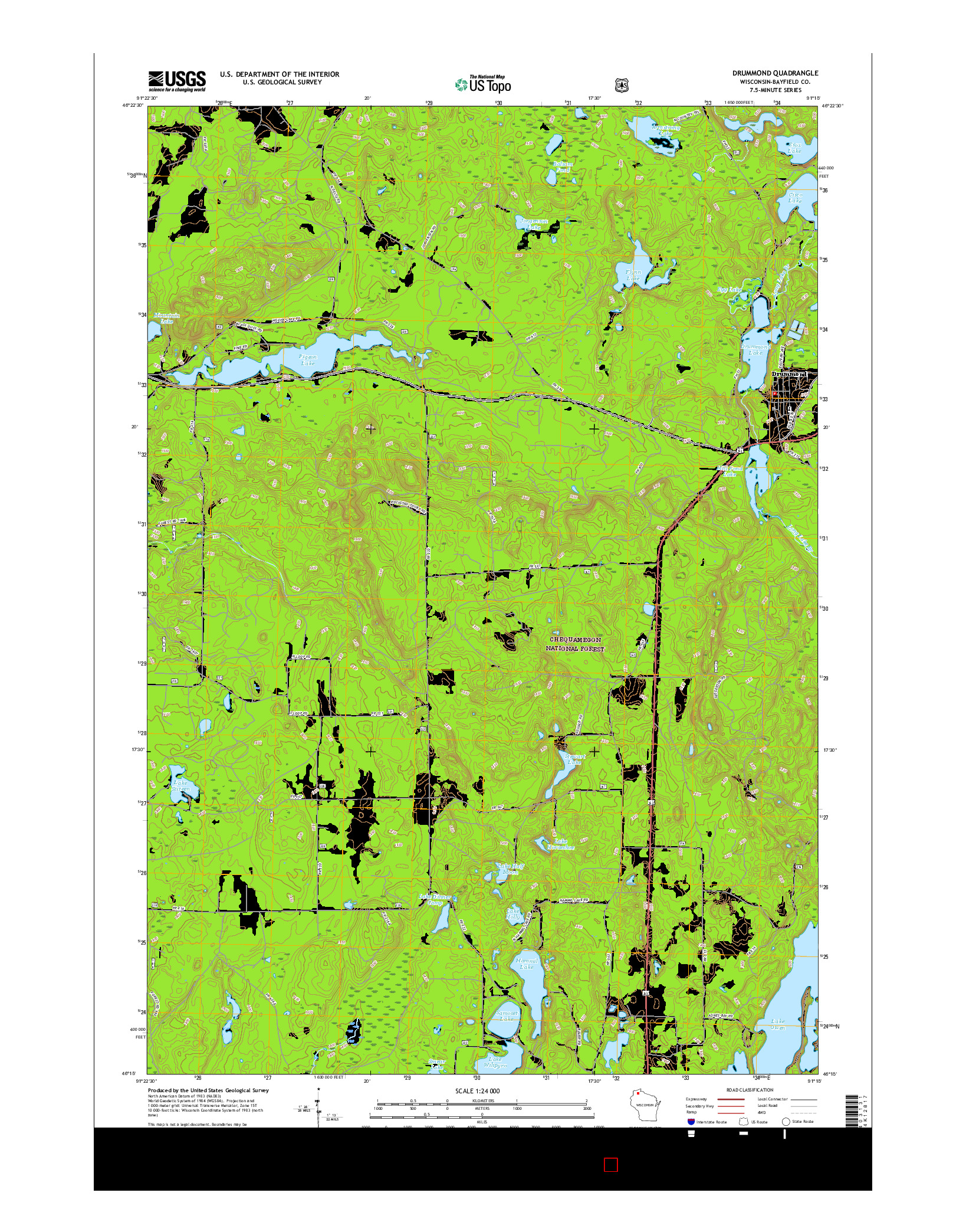 USGS US TOPO 7.5-MINUTE MAP FOR DRUMMOND, WI 2015