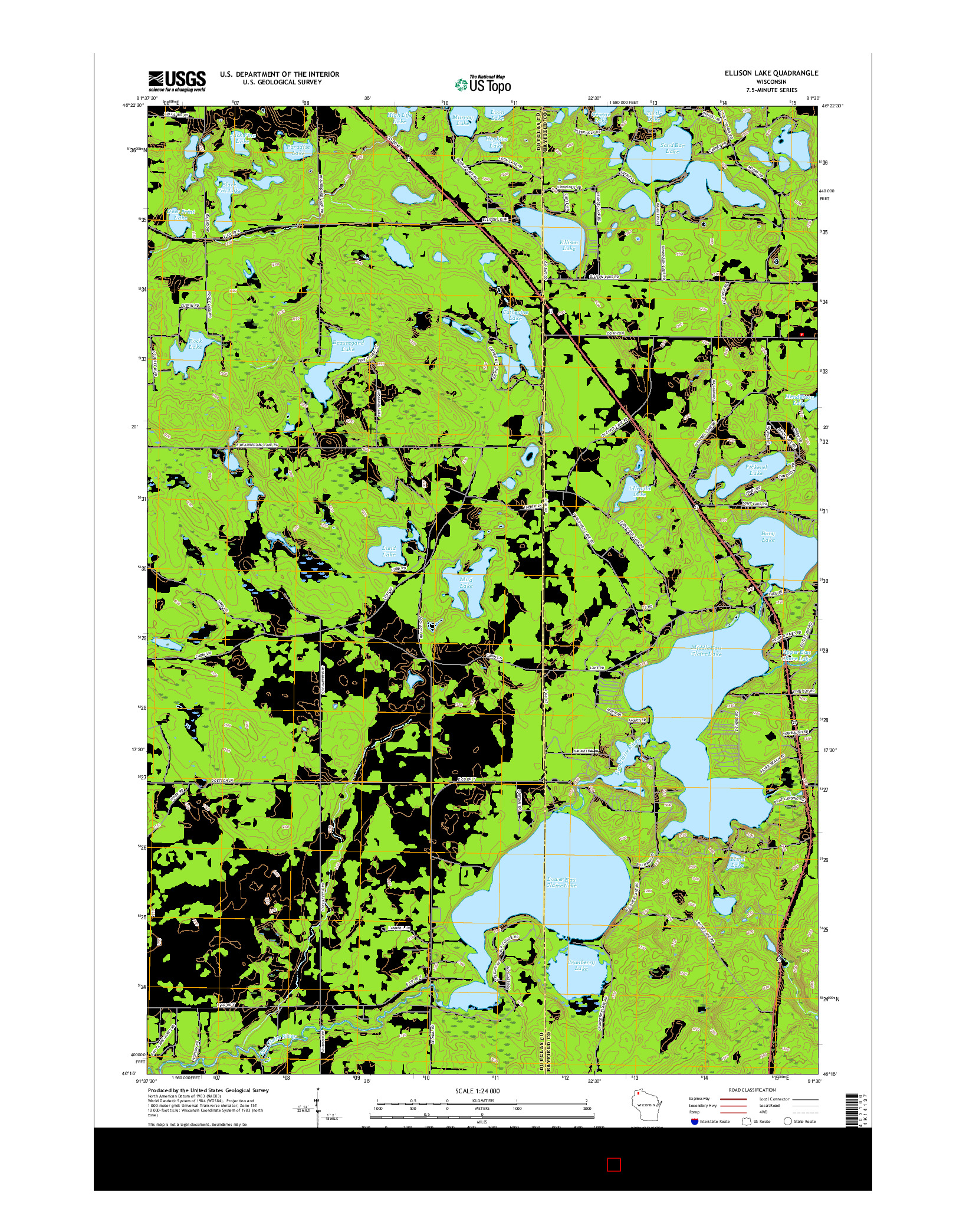 USGS US TOPO 7.5-MINUTE MAP FOR ELLISON LAKE, WI 2015