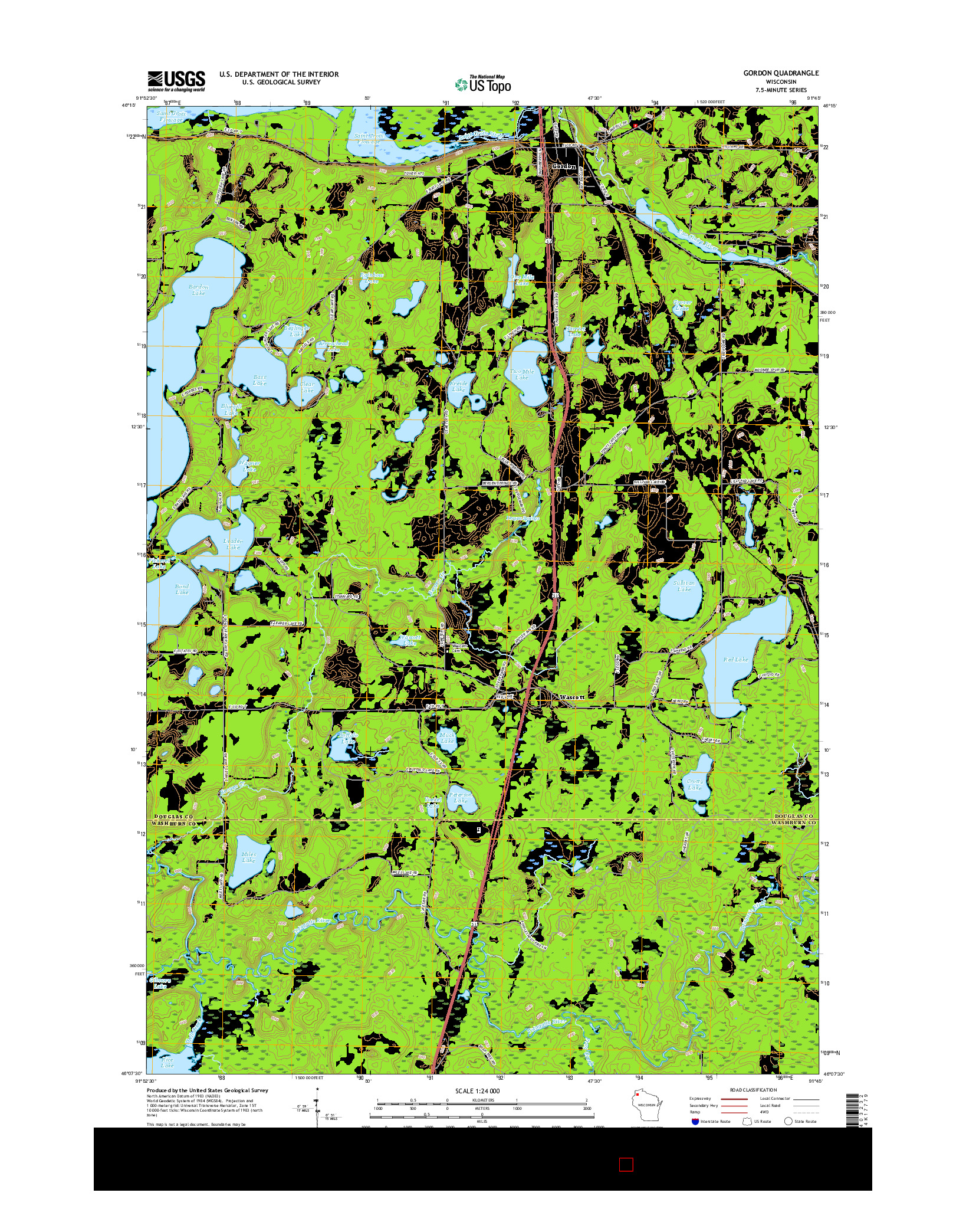 USGS US TOPO 7.5-MINUTE MAP FOR GORDON, WI 2015