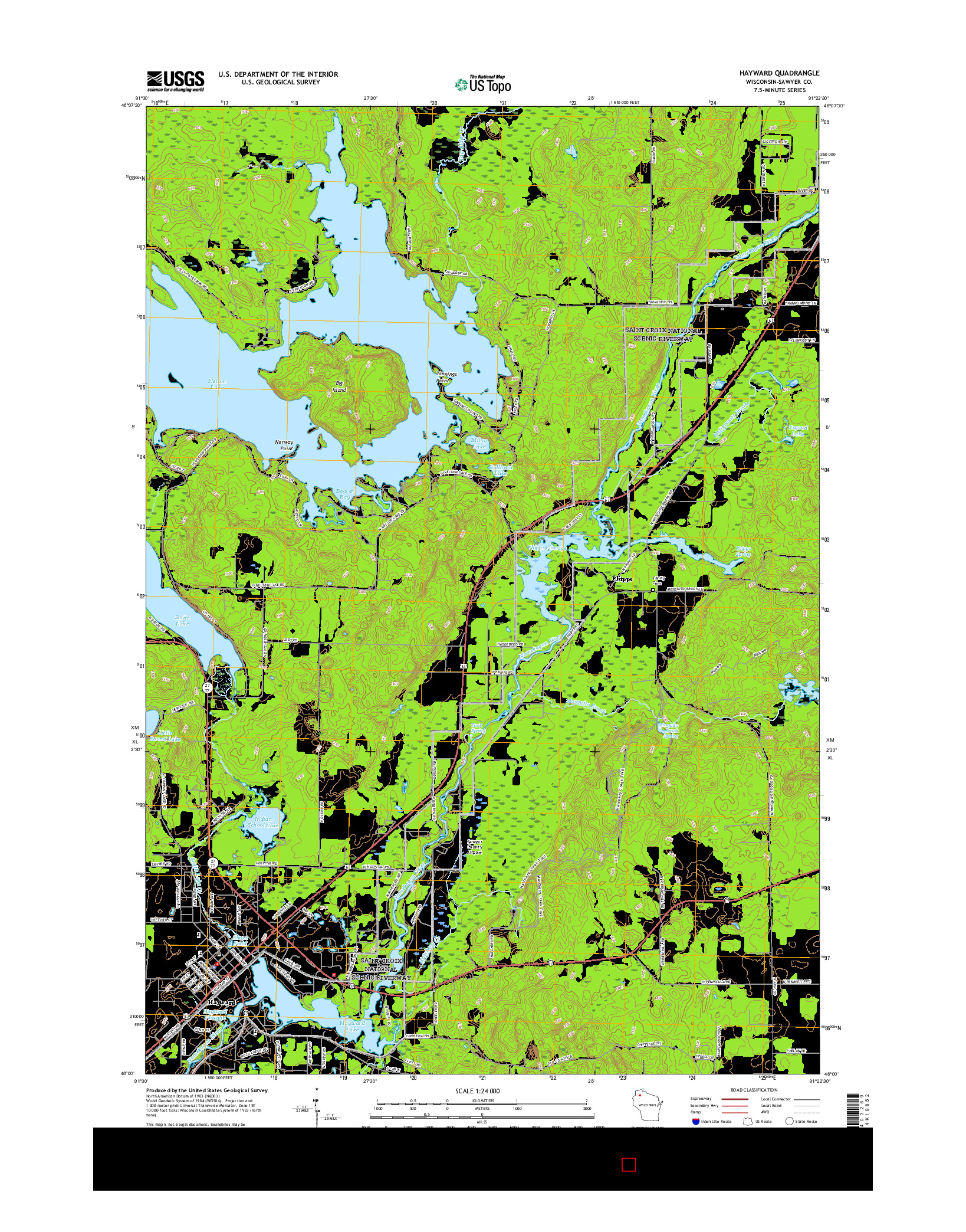 USGS US TOPO 7.5-MINUTE MAP FOR HAYWARD, WI 2015