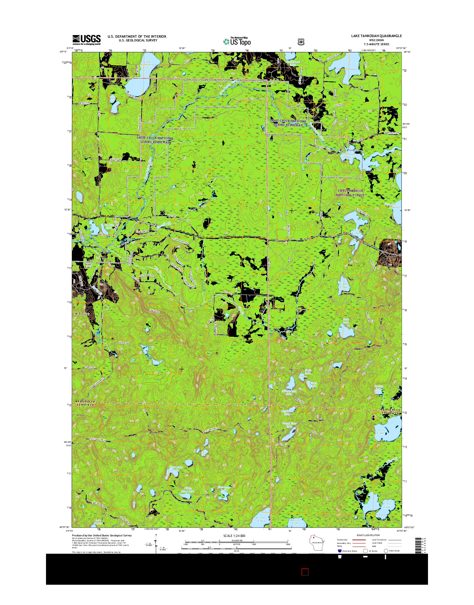 USGS US TOPO 7.5-MINUTE MAP FOR LAKE TAHKODAH, WI 2015