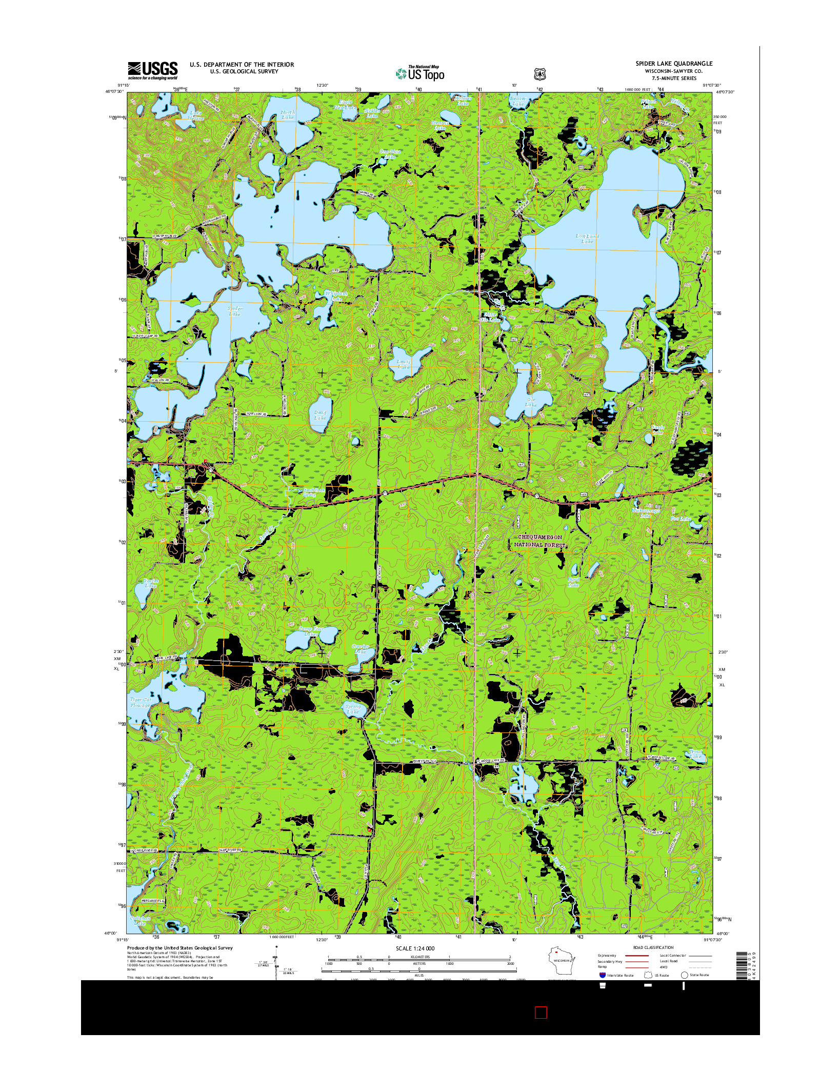 USGS US TOPO 7.5-MINUTE MAP FOR SPIDER LAKE, WI 2015