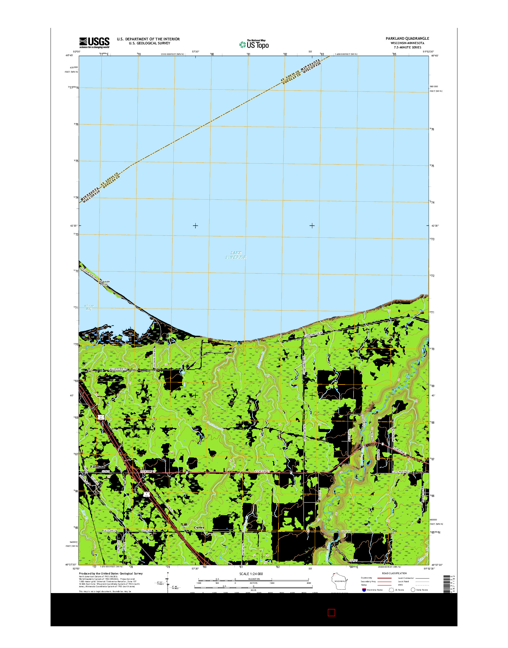USGS US TOPO 7.5-MINUTE MAP FOR PARKLAND, WI-MN 2015