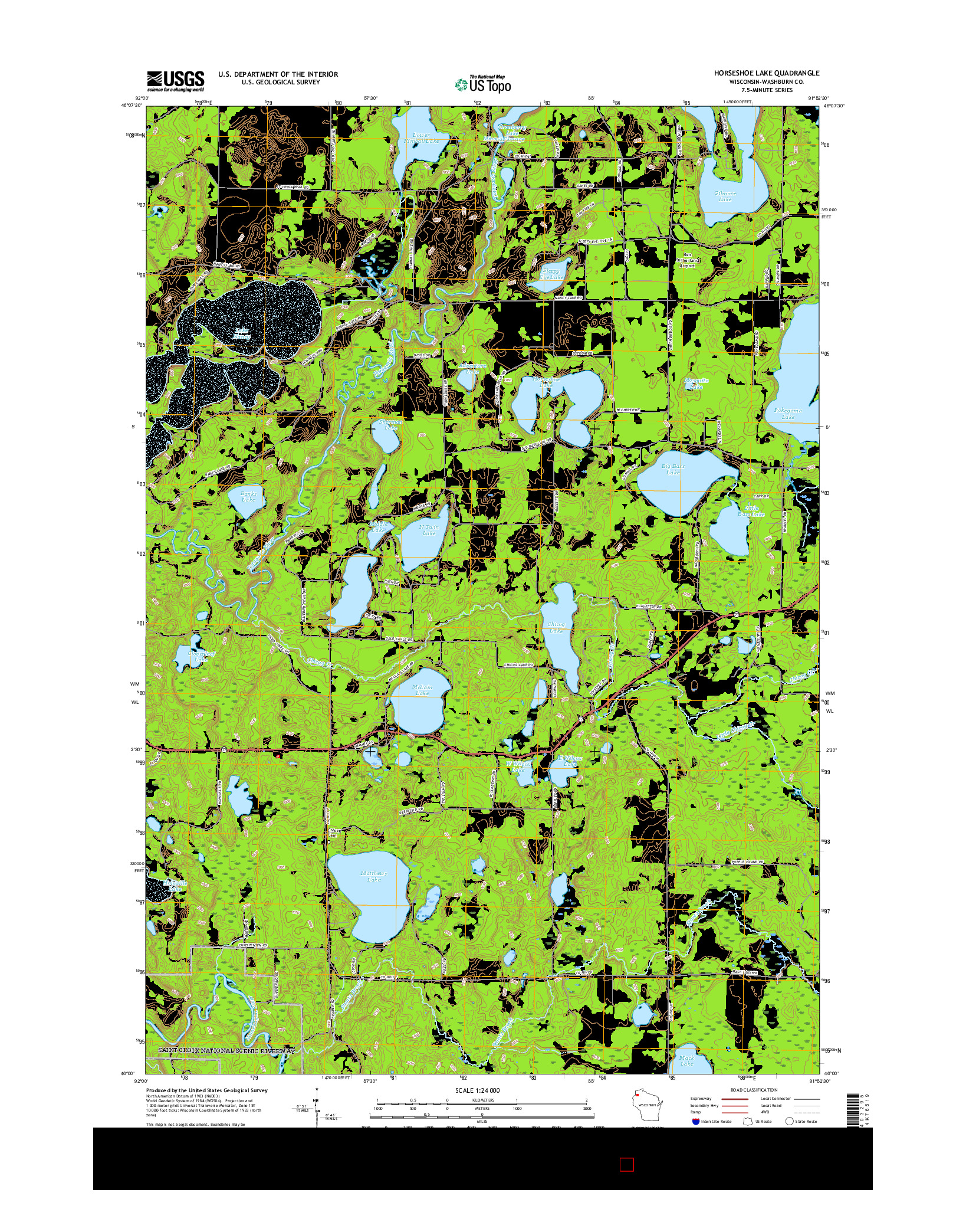 USGS US TOPO 7.5-MINUTE MAP FOR HORSESHOE LAKE, WI 2015