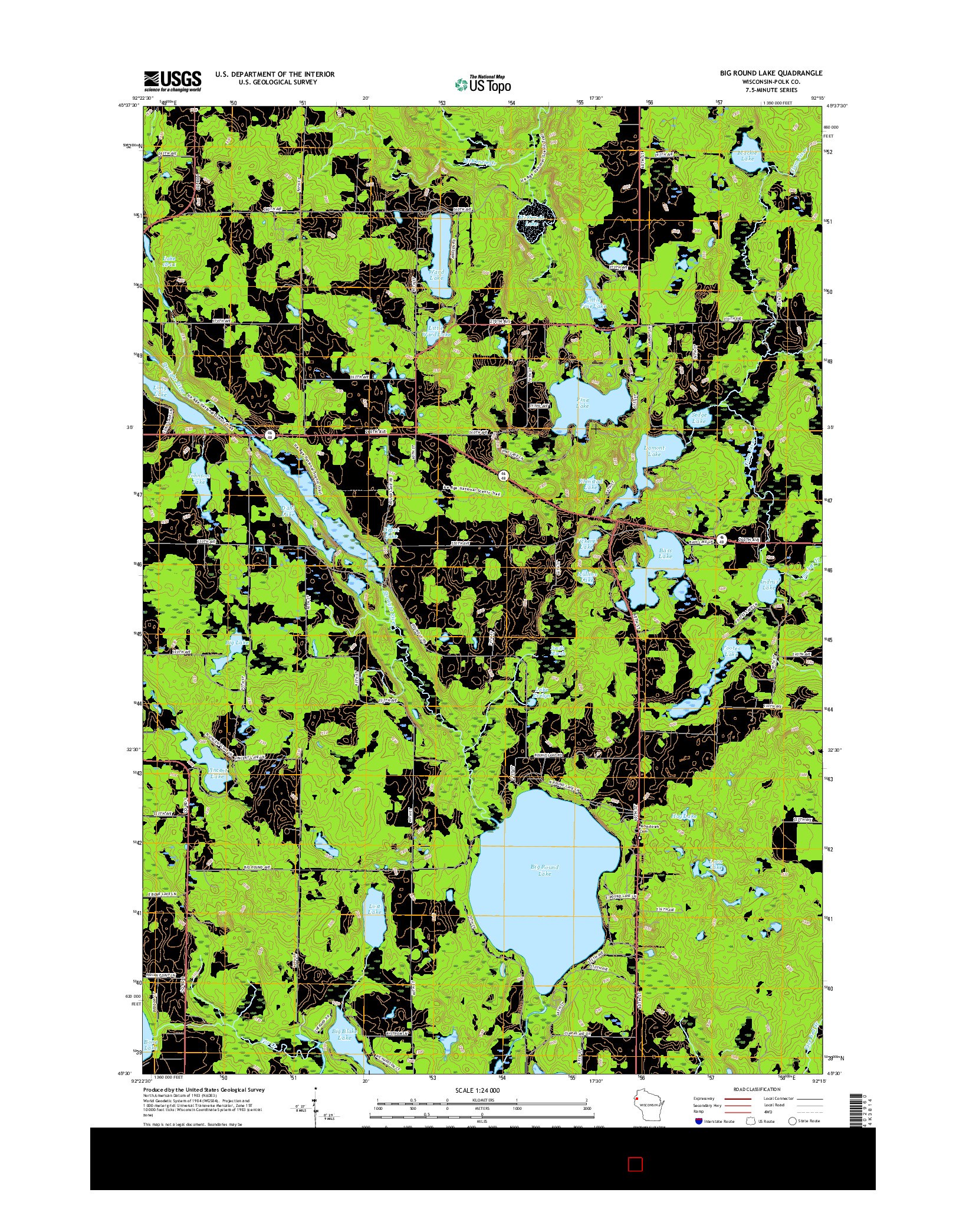 USGS US TOPO 7.5-MINUTE MAP FOR BIG ROUND LAKE, WI 2015
