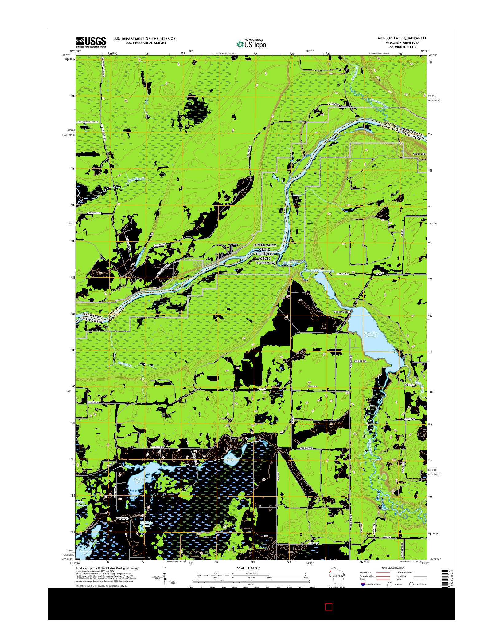 USGS US TOPO 7.5-MINUTE MAP FOR MONSON LAKE, WI-MN 2015