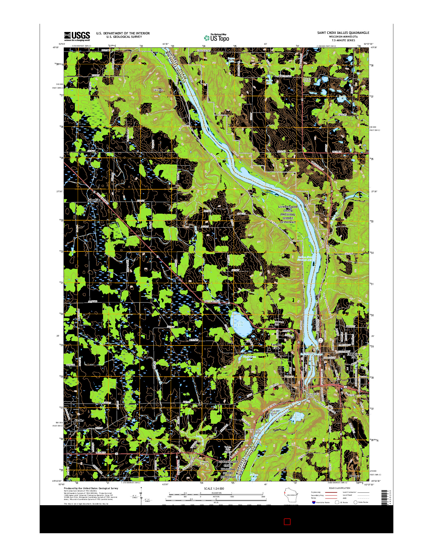 USGS US TOPO 7.5-MINUTE MAP FOR SAINT CROIX DALLES, WI-MN 2015