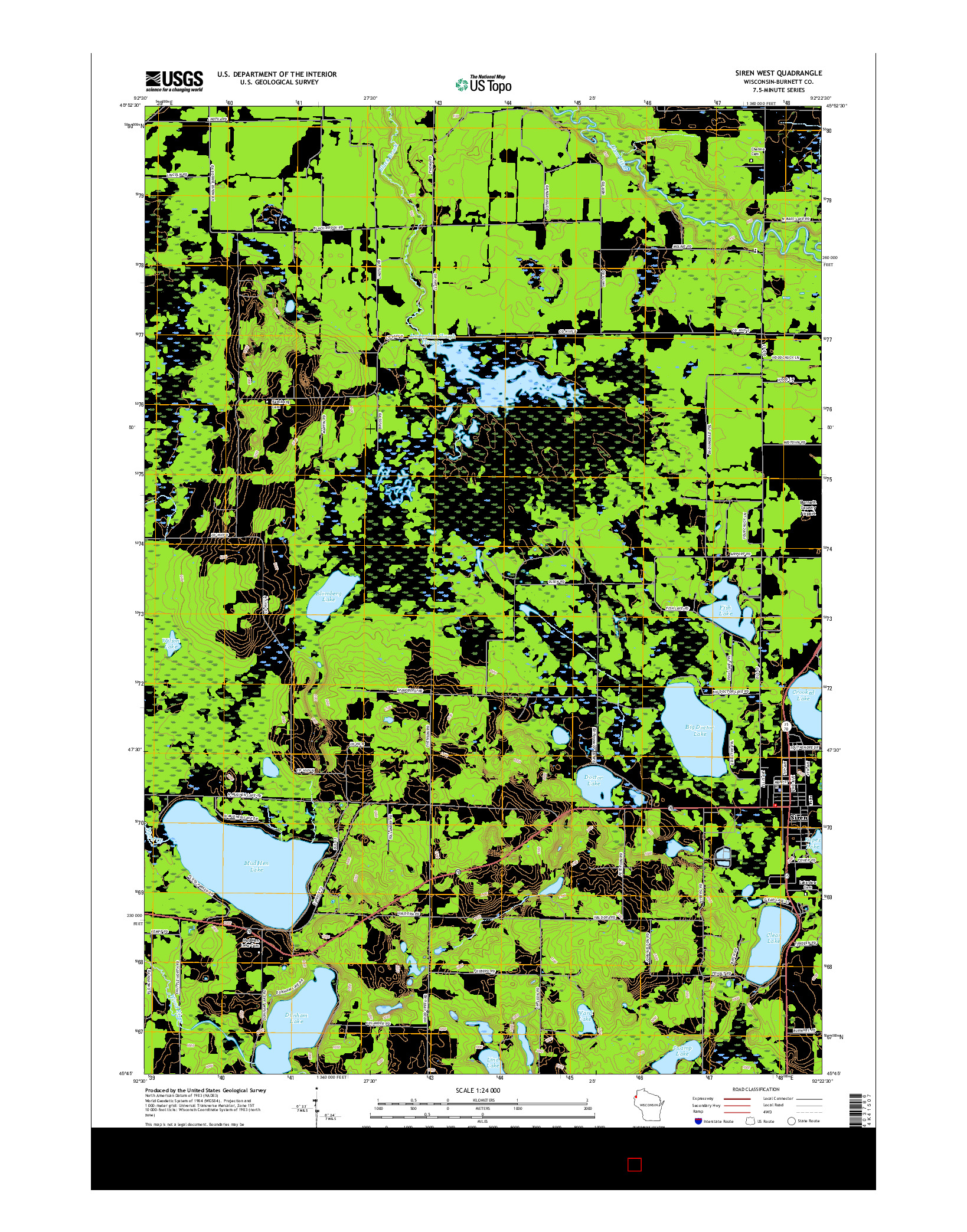USGS US TOPO 7.5-MINUTE MAP FOR SIREN WEST, WI 2015