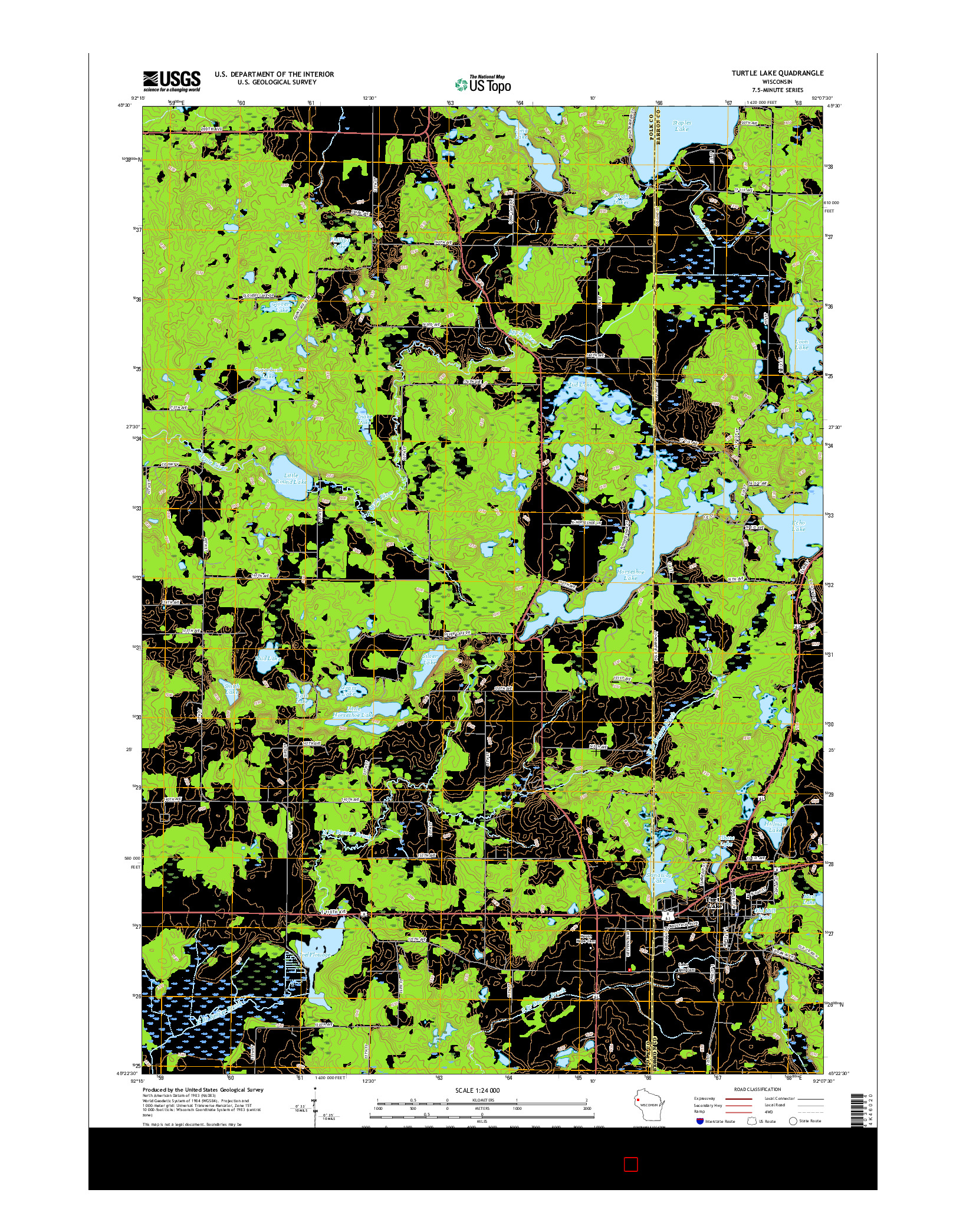 USGS US TOPO 7.5-MINUTE MAP FOR TURTLE LAKE, WI 2015