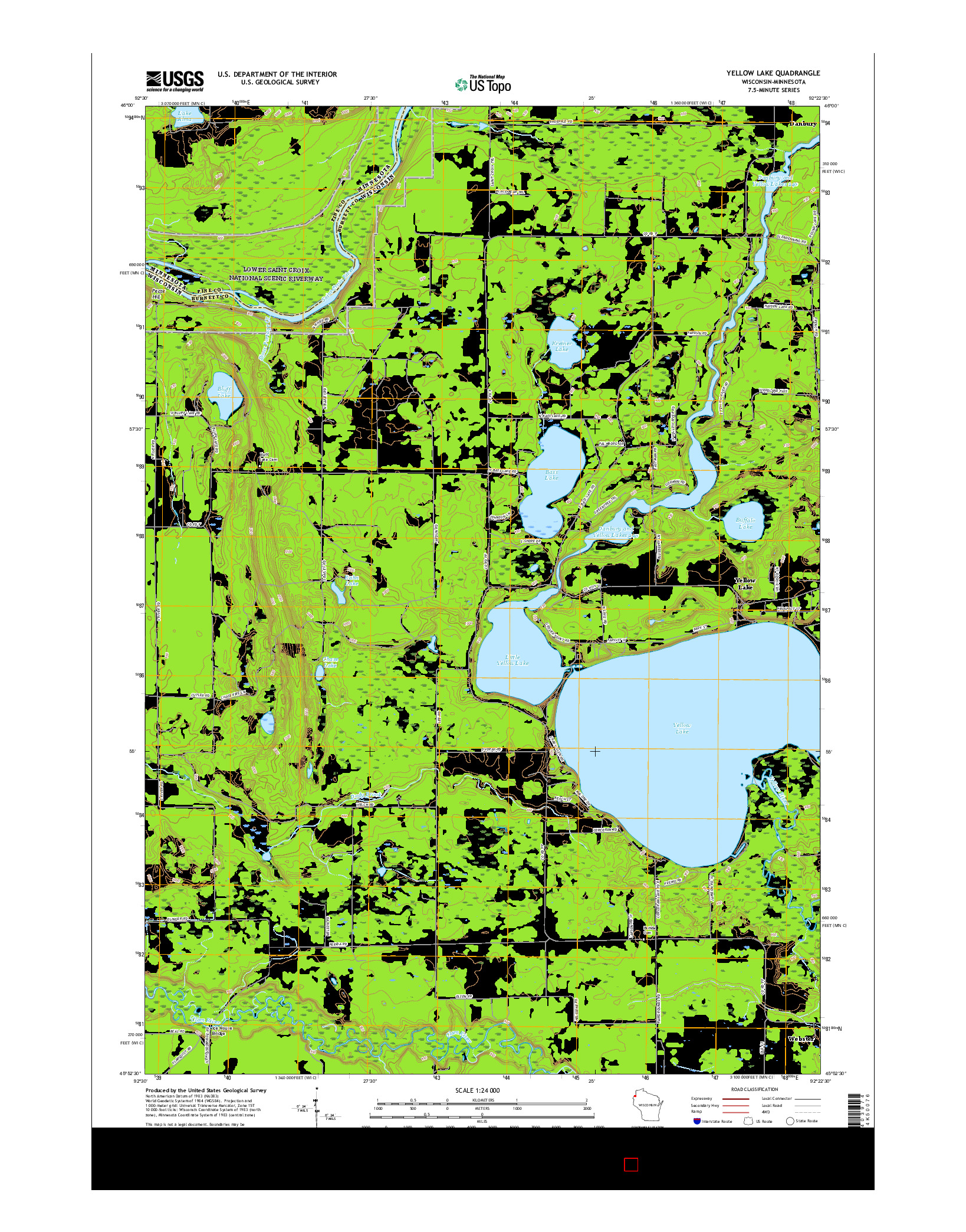 USGS US TOPO 7.5-MINUTE MAP FOR YELLOW LAKE, WI-MN 2015