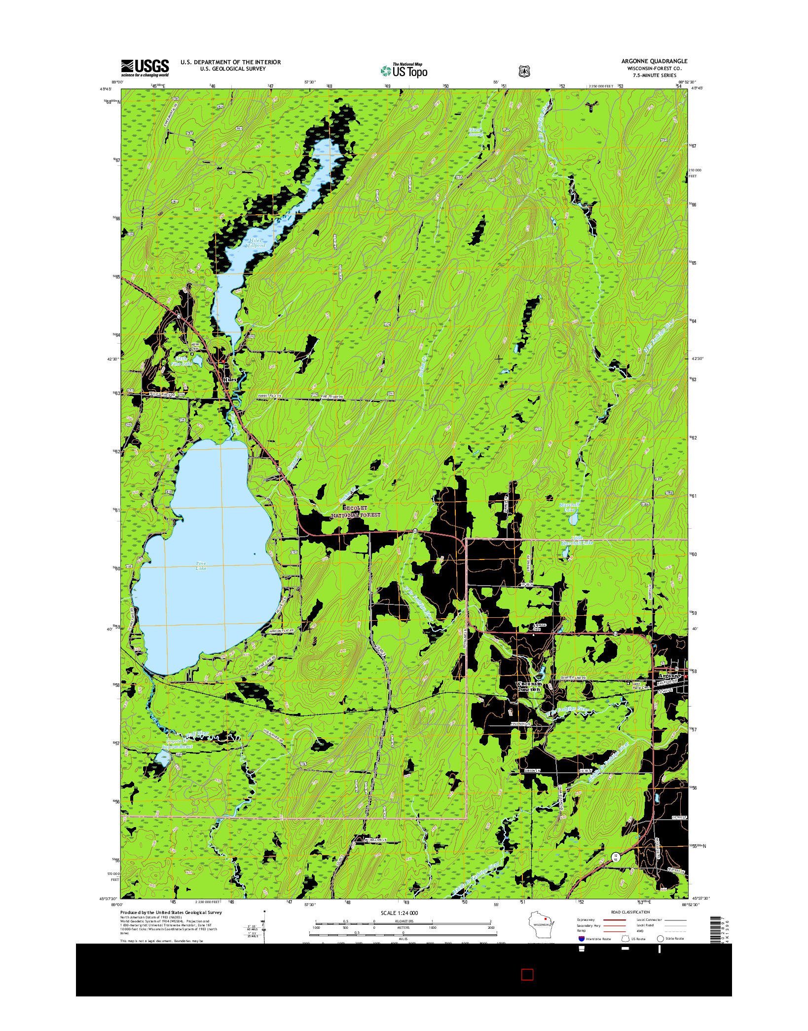 USGS US TOPO 7.5-MINUTE MAP FOR ARGONNE, WI 2015