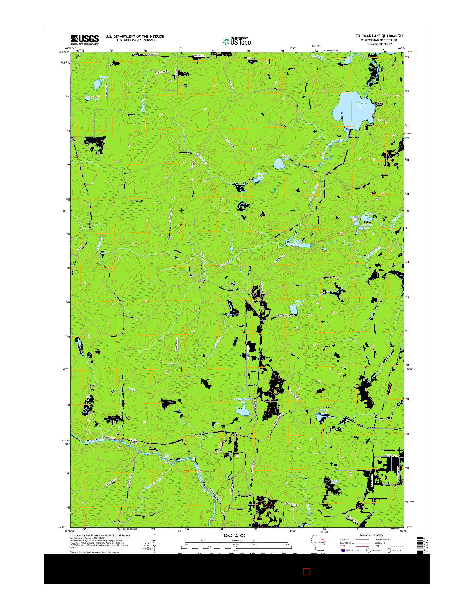 USGS US TOPO 7.5-MINUTE MAP FOR COLEMAN LAKE, WI 2015