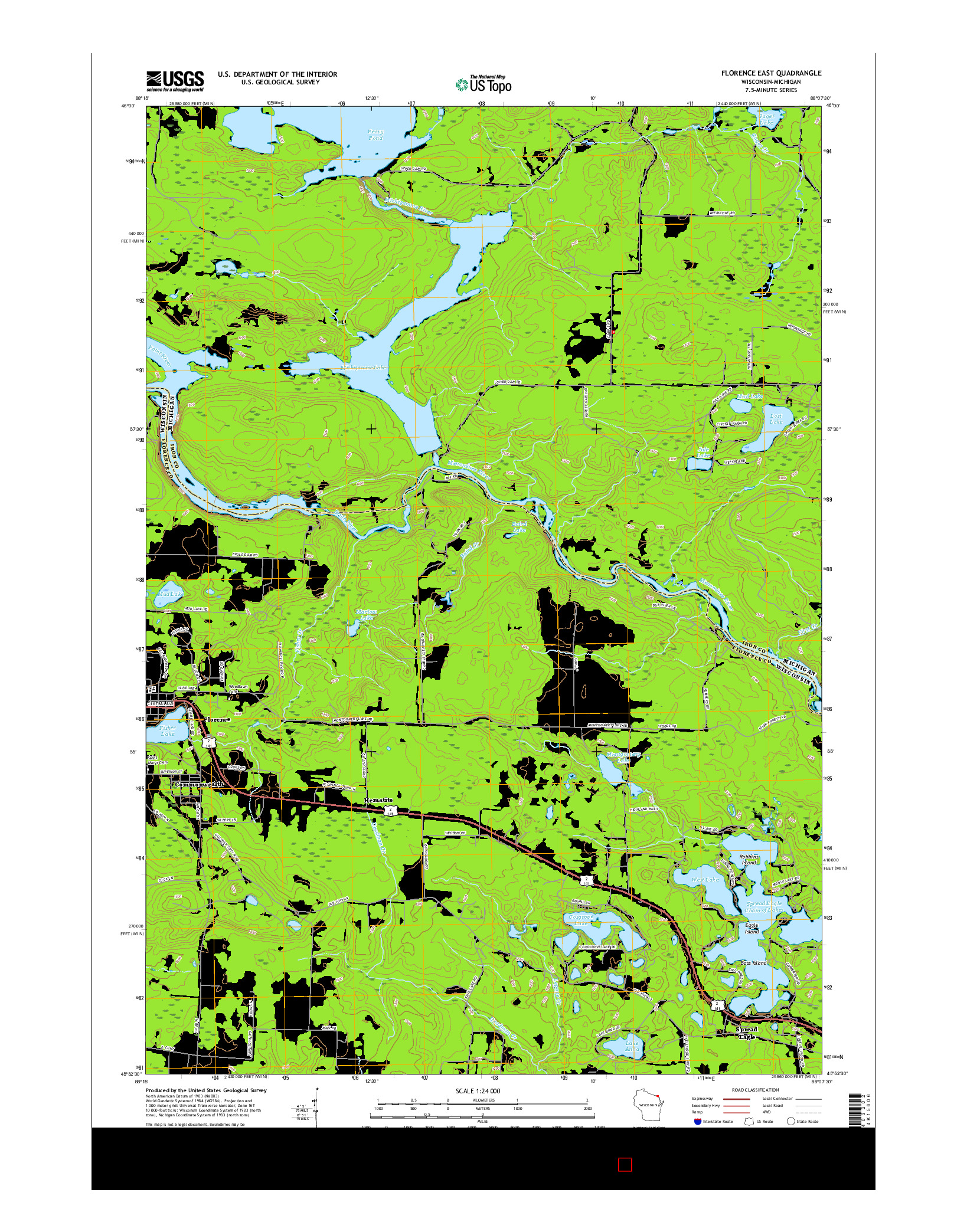 USGS US TOPO 7.5-MINUTE MAP FOR FLORENCE EAST, WI-MI 2015
