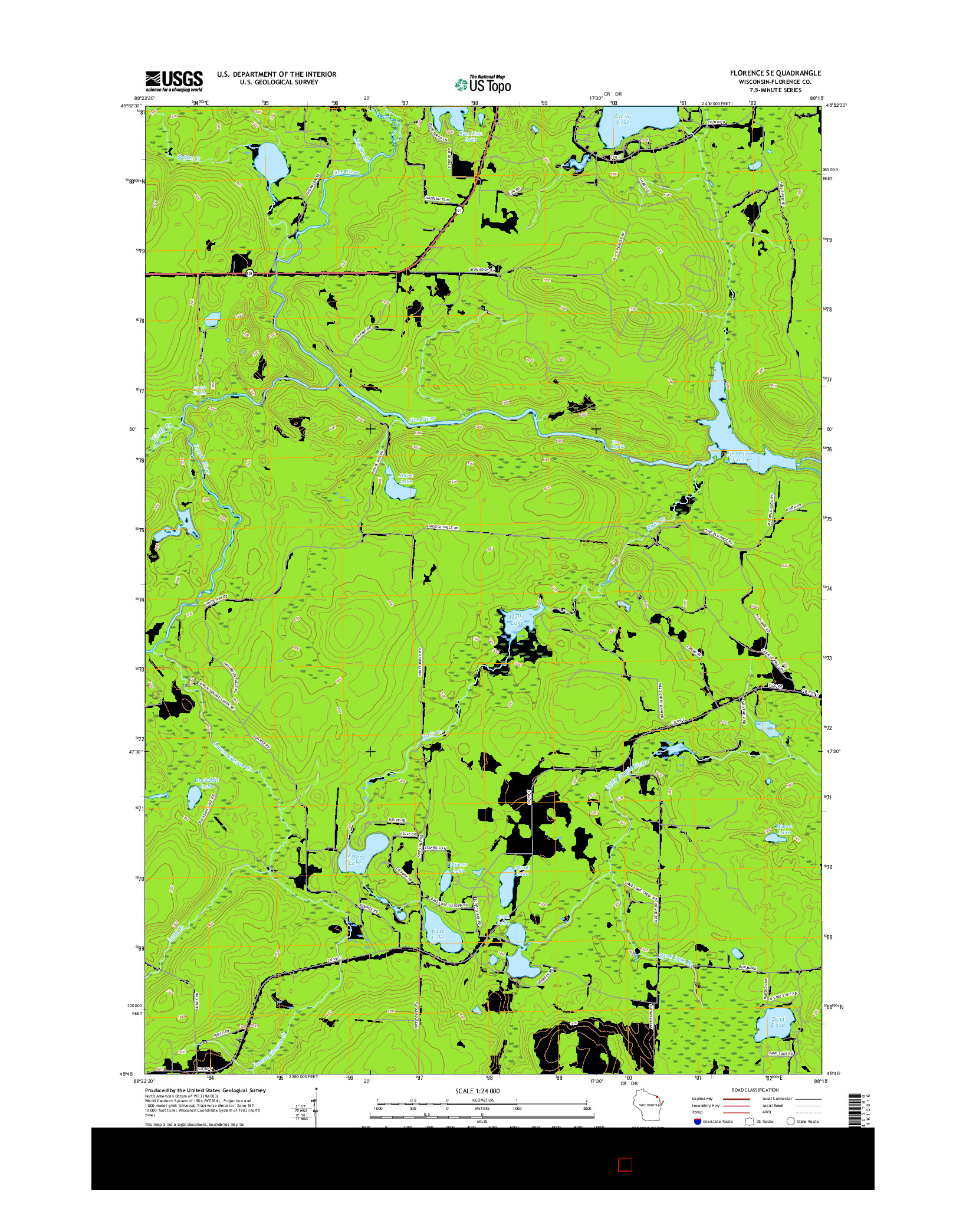 USGS US TOPO 7.5-MINUTE MAP FOR FLORENCE SE, WI 2015