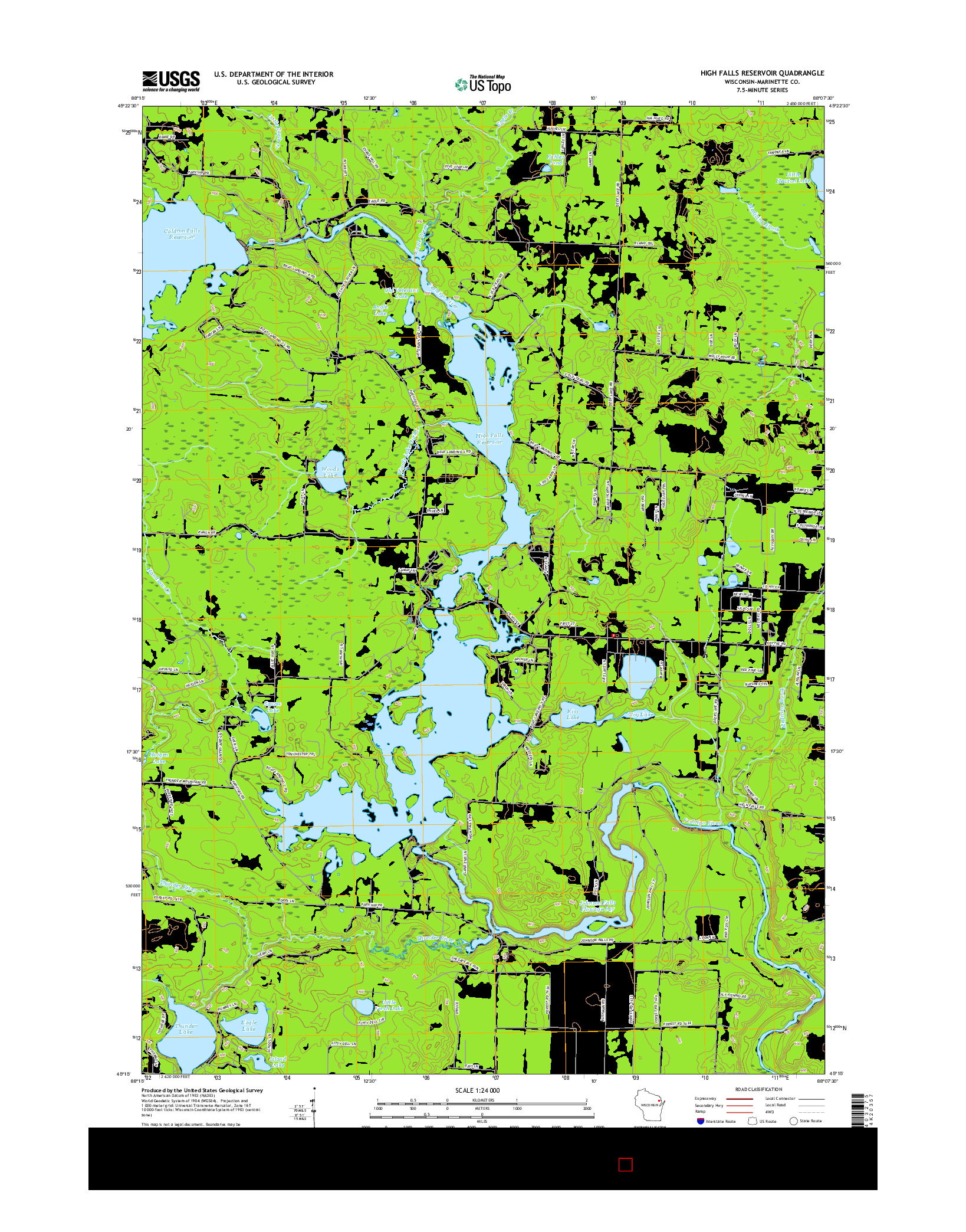 USGS US TOPO 7.5-MINUTE MAP FOR HIGH FALLS RESERVOIR, WI 2015