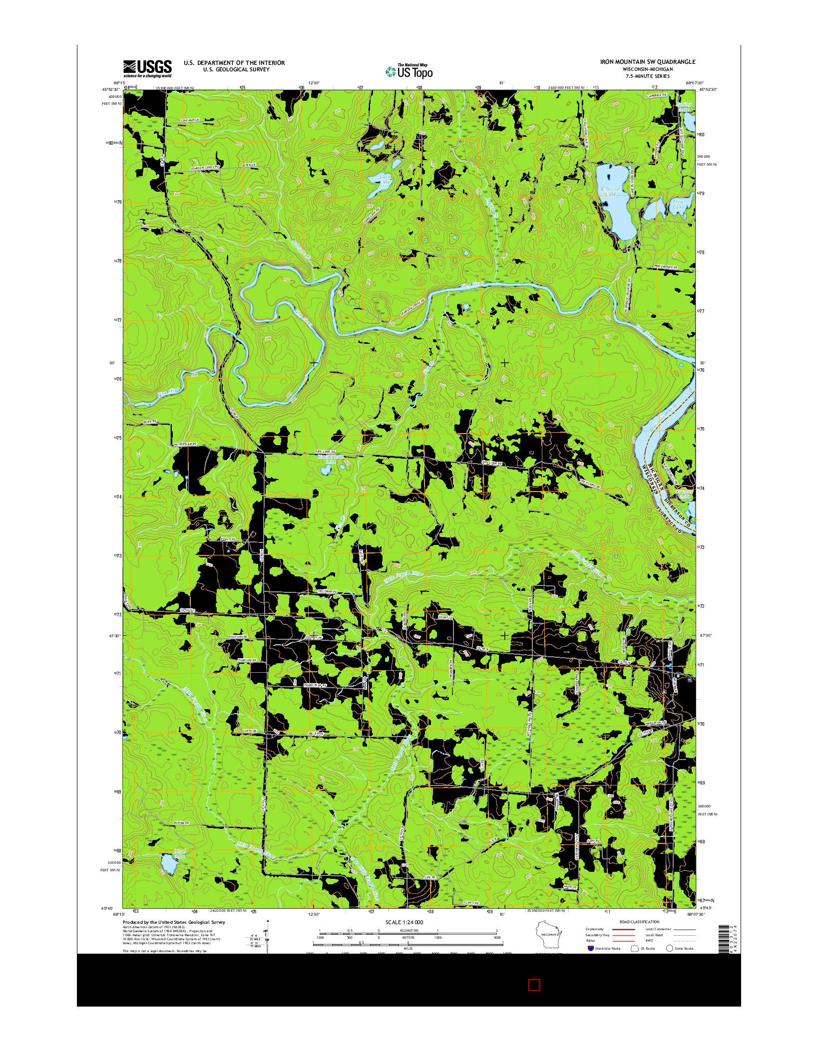 USGS US TOPO 7.5-MINUTE MAP FOR IRON MOUNTAIN SW, WI-MI 2015