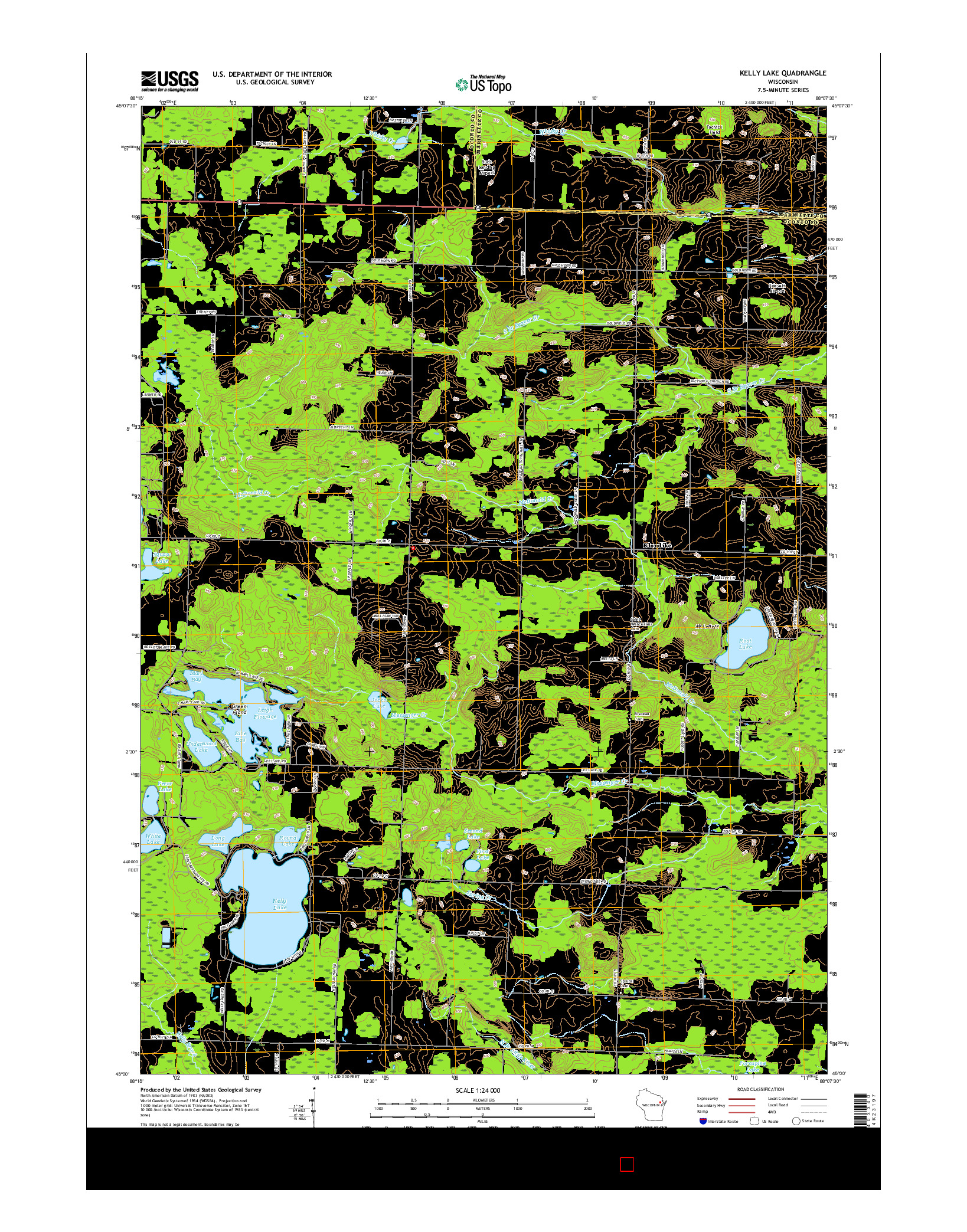 USGS US TOPO 7.5-MINUTE MAP FOR KELLY LAKE, WI 2015