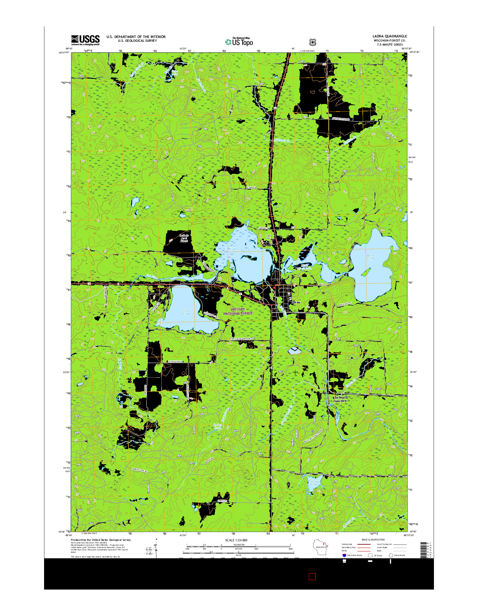 USGS US TOPO 7.5-MINUTE MAP FOR LAONA, WI 2015