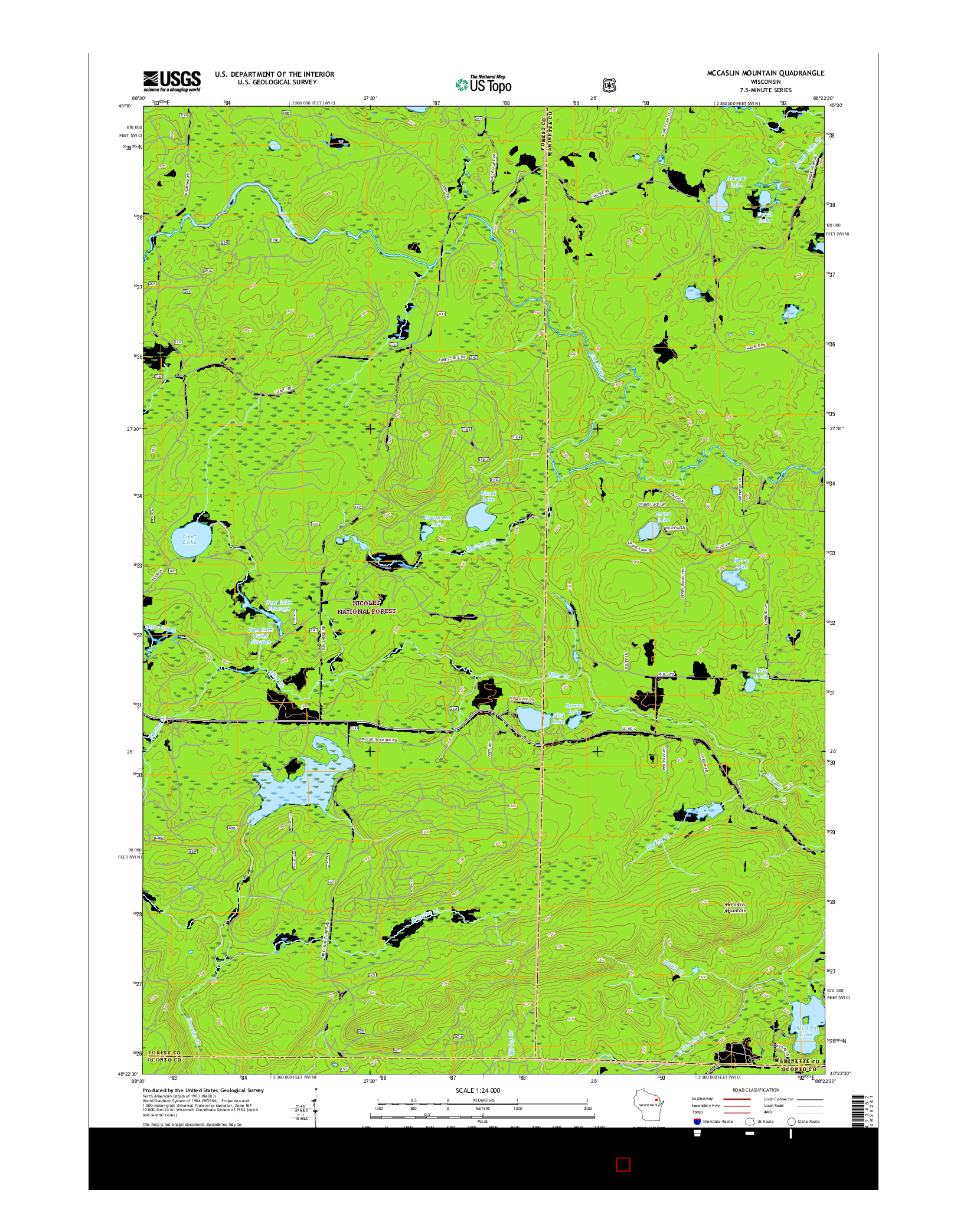 USGS US TOPO 7.5-MINUTE MAP FOR MCCASLIN MOUNTAIN, WI 2015