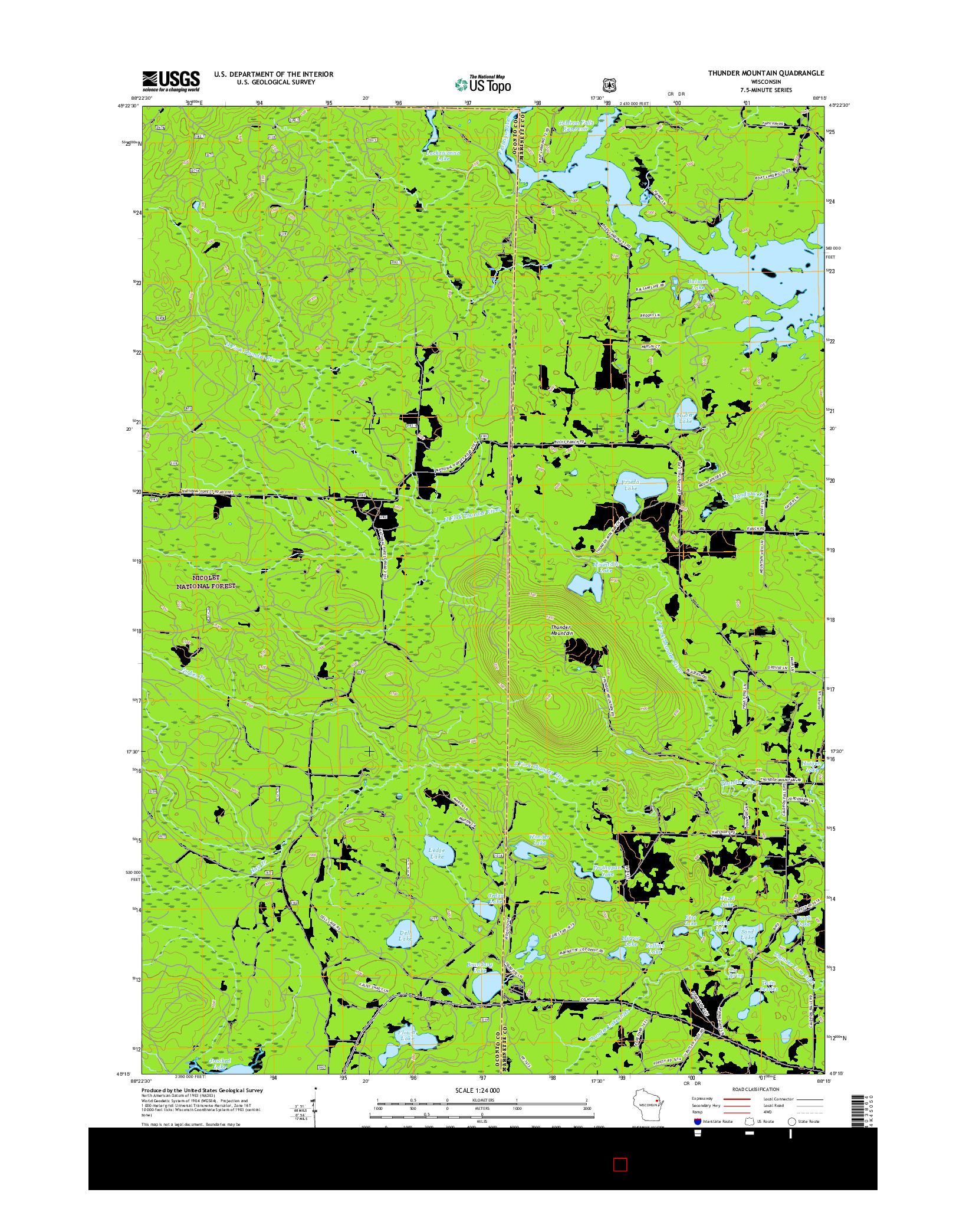 USGS US TOPO 7.5-MINUTE MAP FOR THUNDER MOUNTAIN, WI 2015