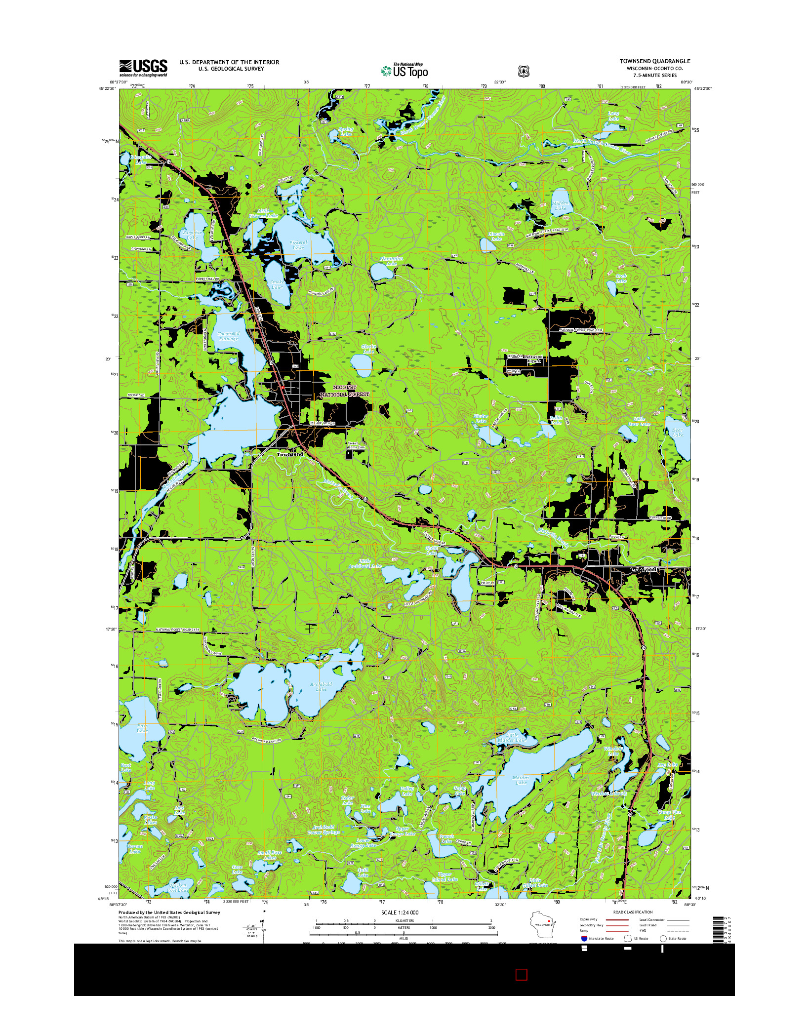 USGS US TOPO 7.5-MINUTE MAP FOR TOWNSEND, WI 2015