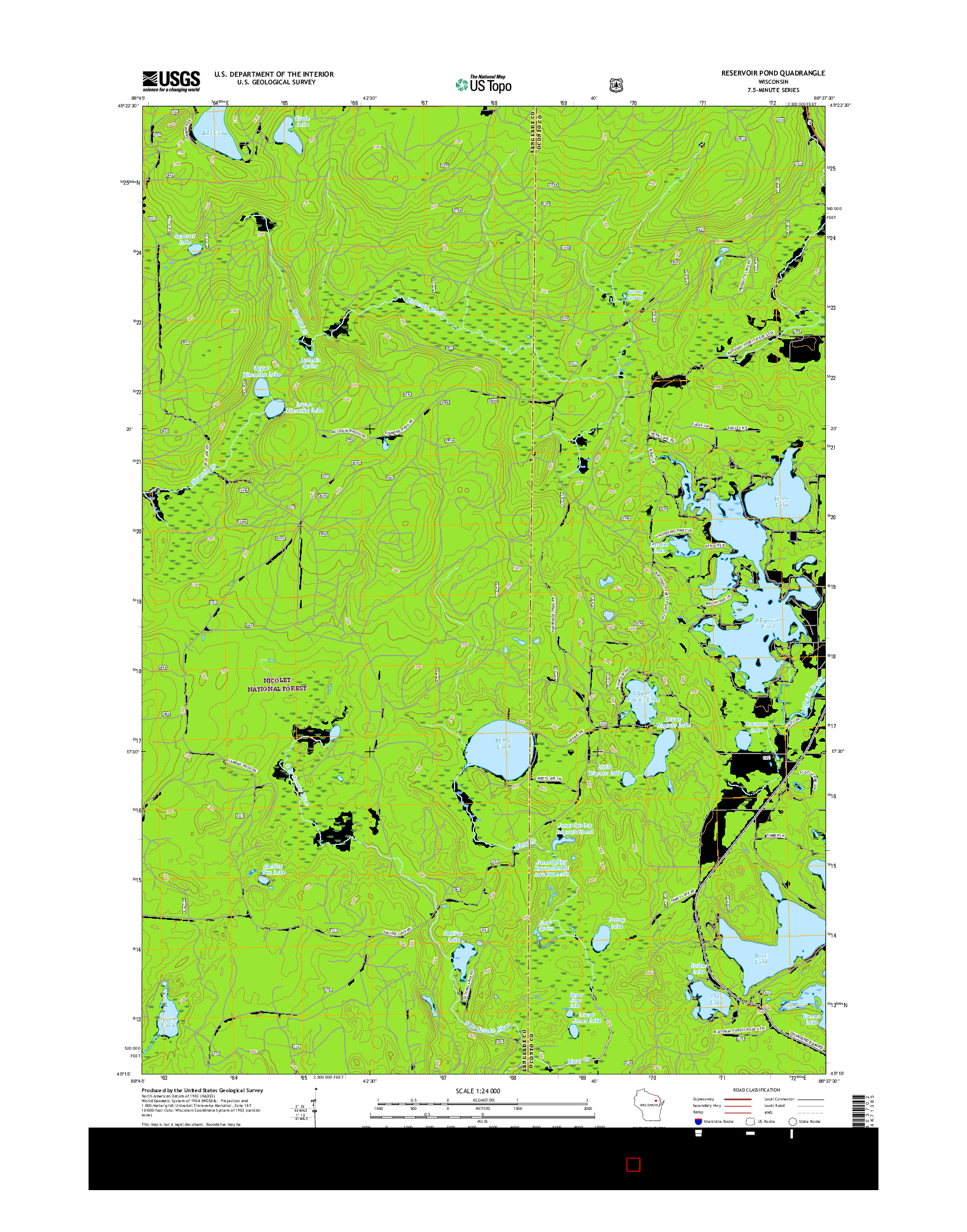 USGS US TOPO 7.5-MINUTE MAP FOR RESERVOIR POND, WI 2015