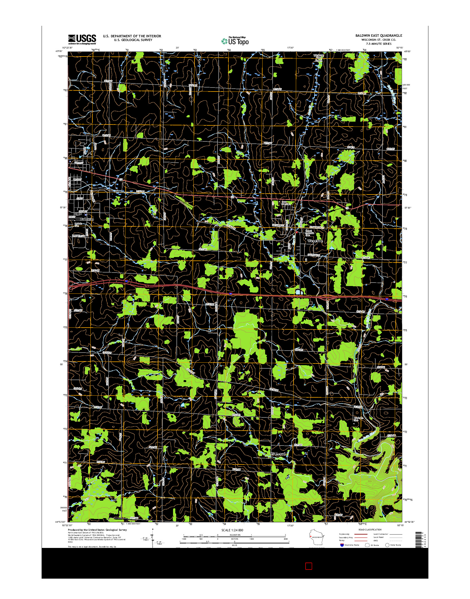 USGS US TOPO 7.5-MINUTE MAP FOR BALDWIN EAST, WI 2015