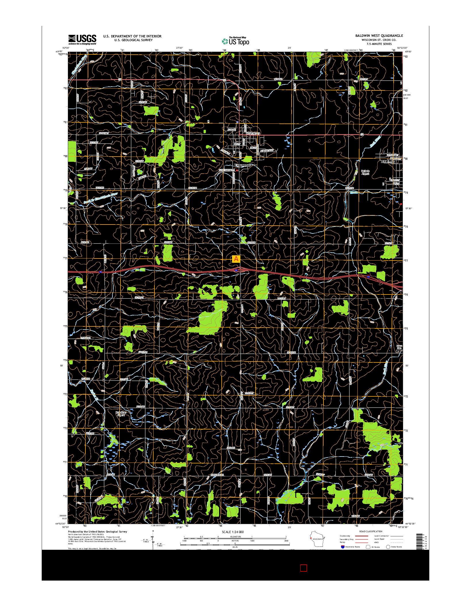 USGS US TOPO 7.5-MINUTE MAP FOR BALDWIN WEST, WI 2015