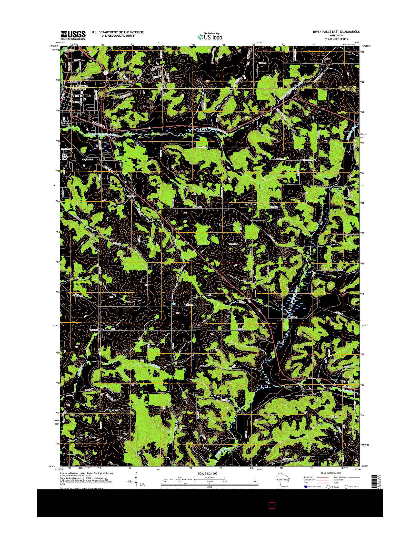 USGS US TOPO 7.5-MINUTE MAP FOR RIVER FALLS EAST, WI 2015