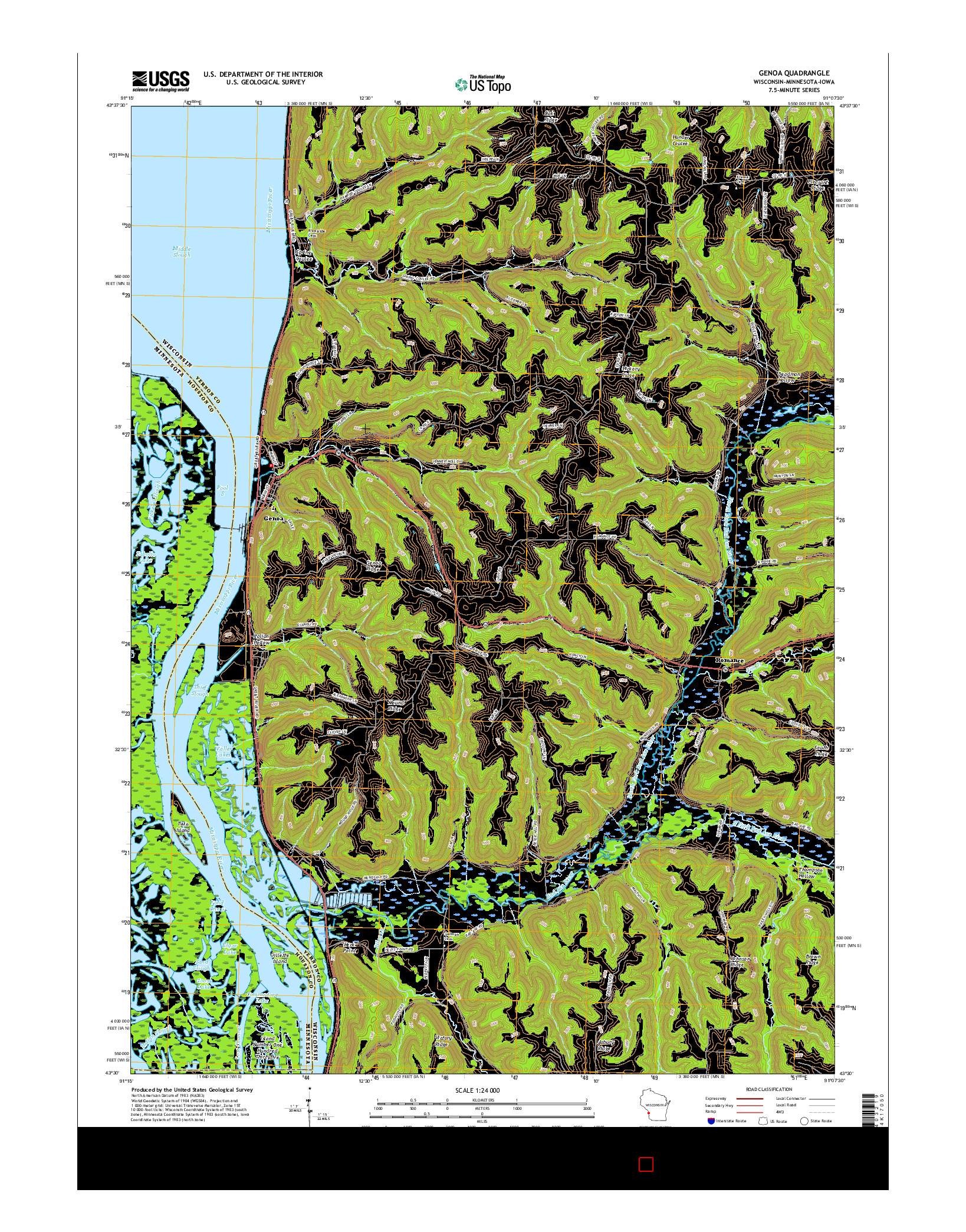 USGS US TOPO 7.5-MINUTE MAP FOR GENOA, WI-MN-IA 2015