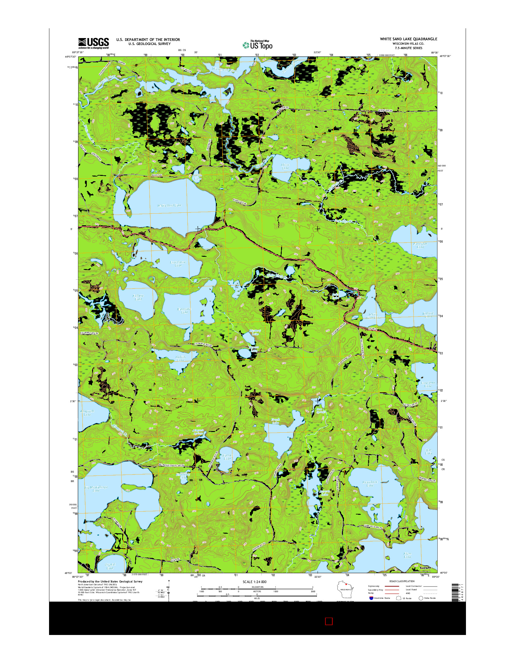 USGS US TOPO 7.5-MINUTE MAP FOR WHITE SAND LAKE, WI 2015