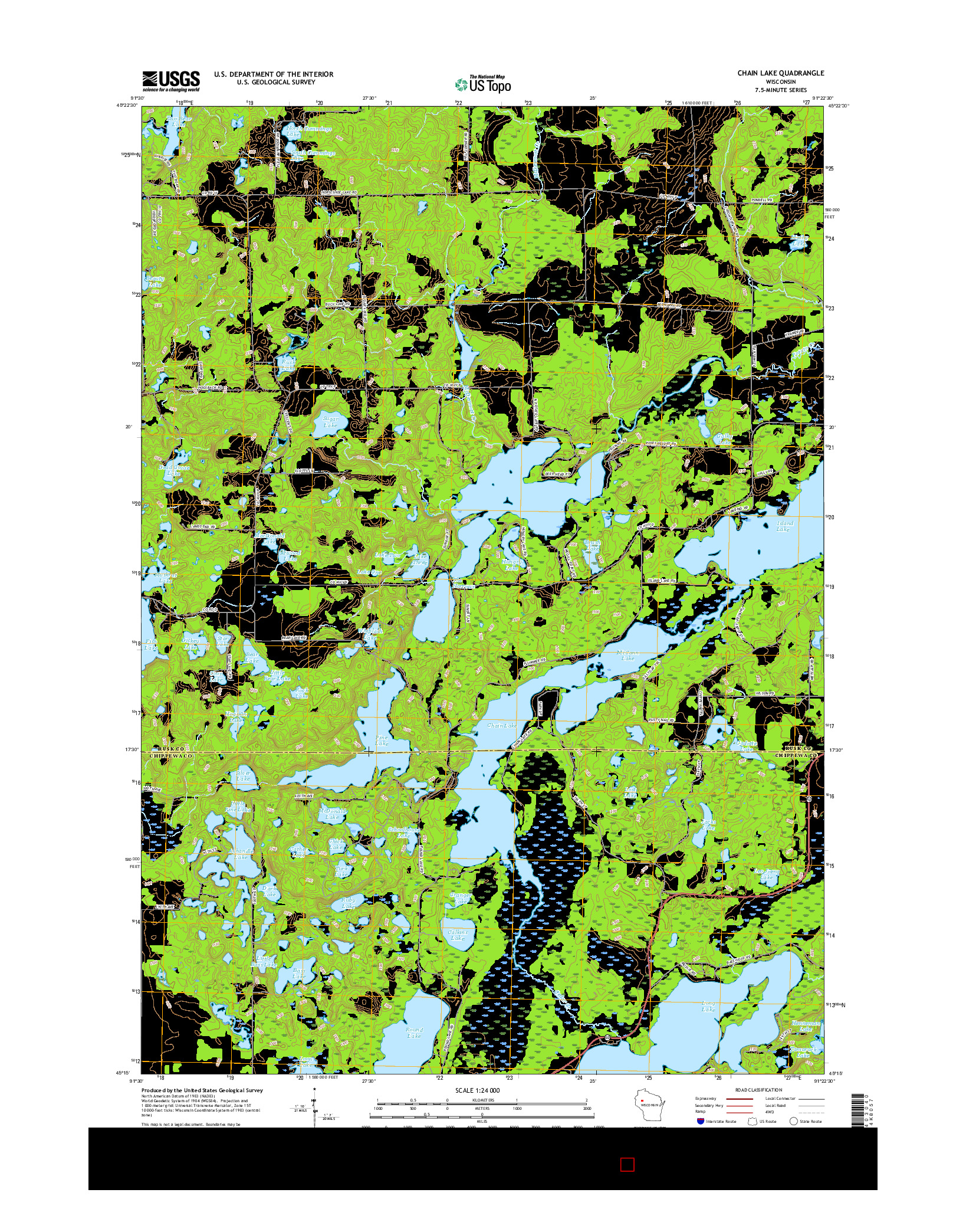 USGS US TOPO 7.5-MINUTE MAP FOR CHAIN LAKE, WI 2015